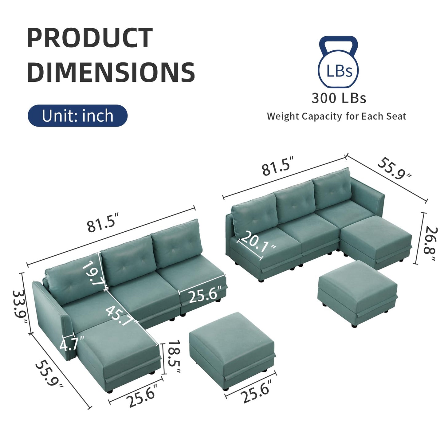 Oversized Modular Sofa Sectional Couch with Storage, Large 14 Seater U Shaped Sofa with Chaise EK HOME FURNITURE