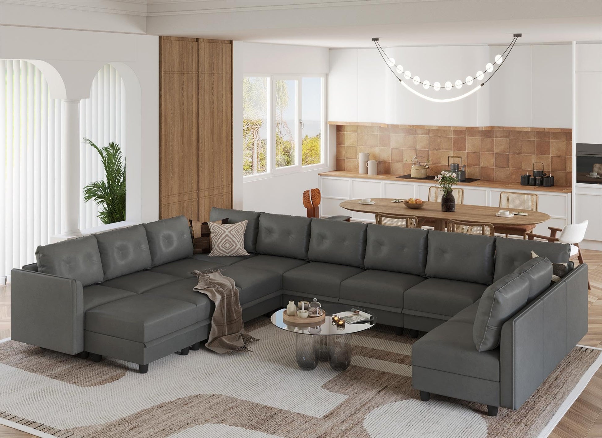 Oversized Modular Sofa Sectional Couch with Storage, Large 14 Seater U Shaped Sofa with Chaise EK HOME FURNITURE