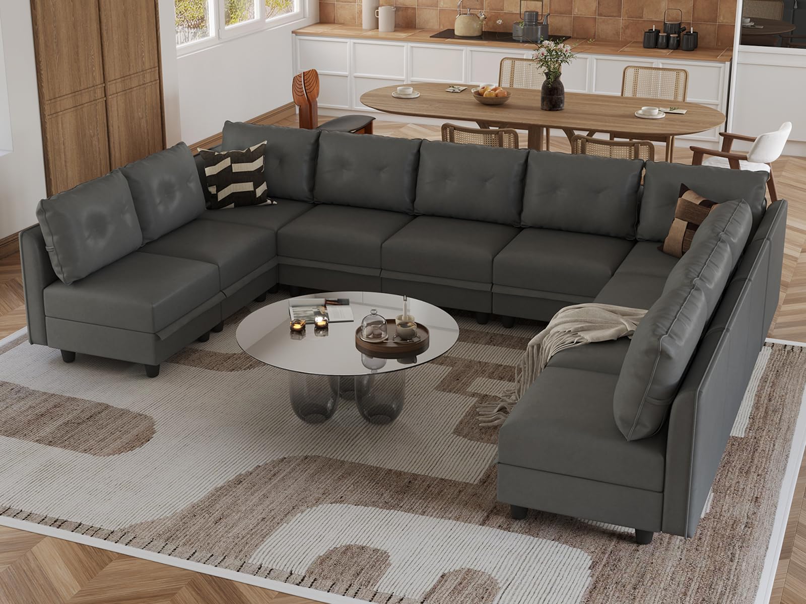 Oversized Modular Sofa Sectional Couch with Storage, Large 14 Seater U Shaped Sofa with Chaise EK HOME FURNITURE