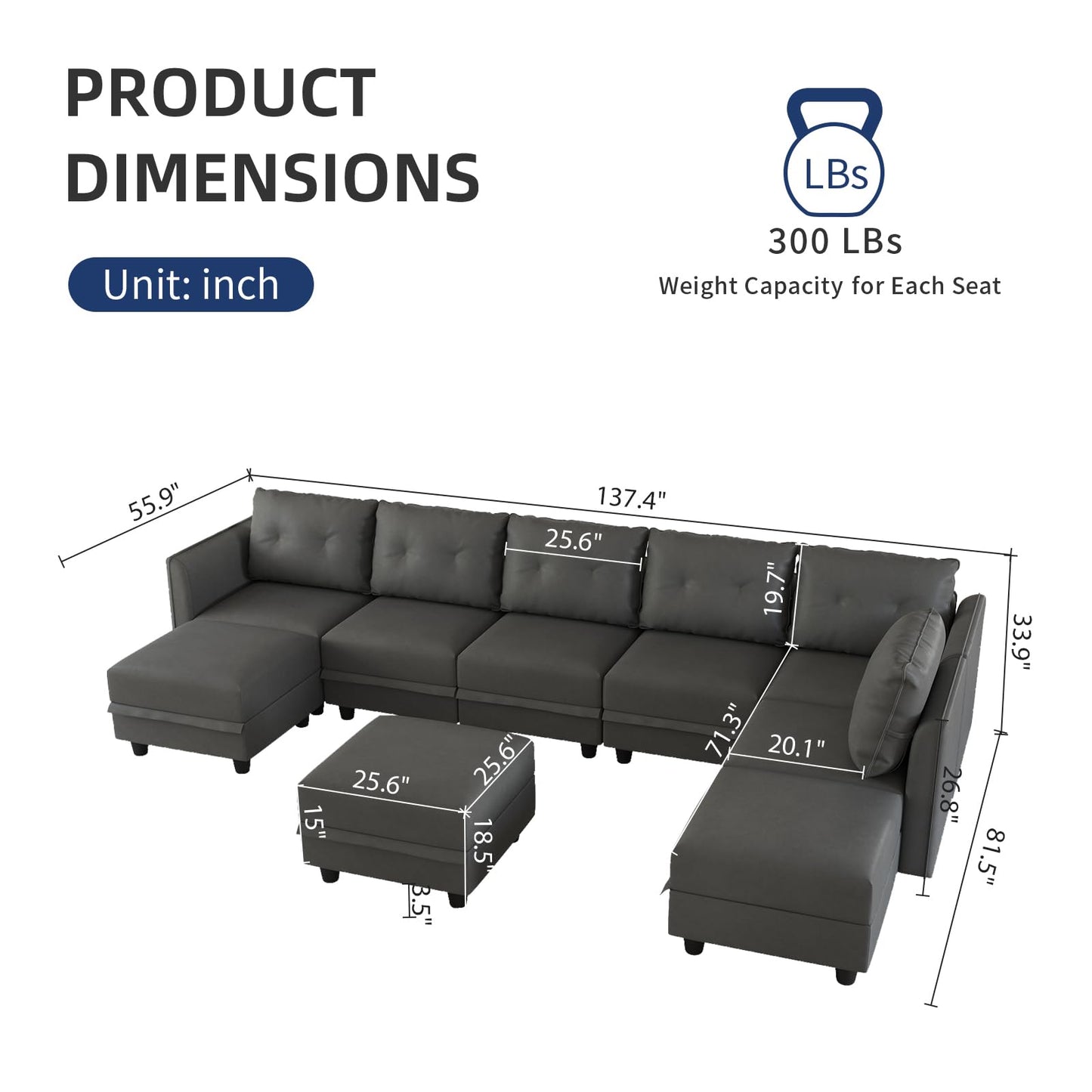 Oversized Modular Sofa Sectional Couch with Storage, Large 14 Seater U Shaped Sofa with Chaise EK HOME FURNITURE