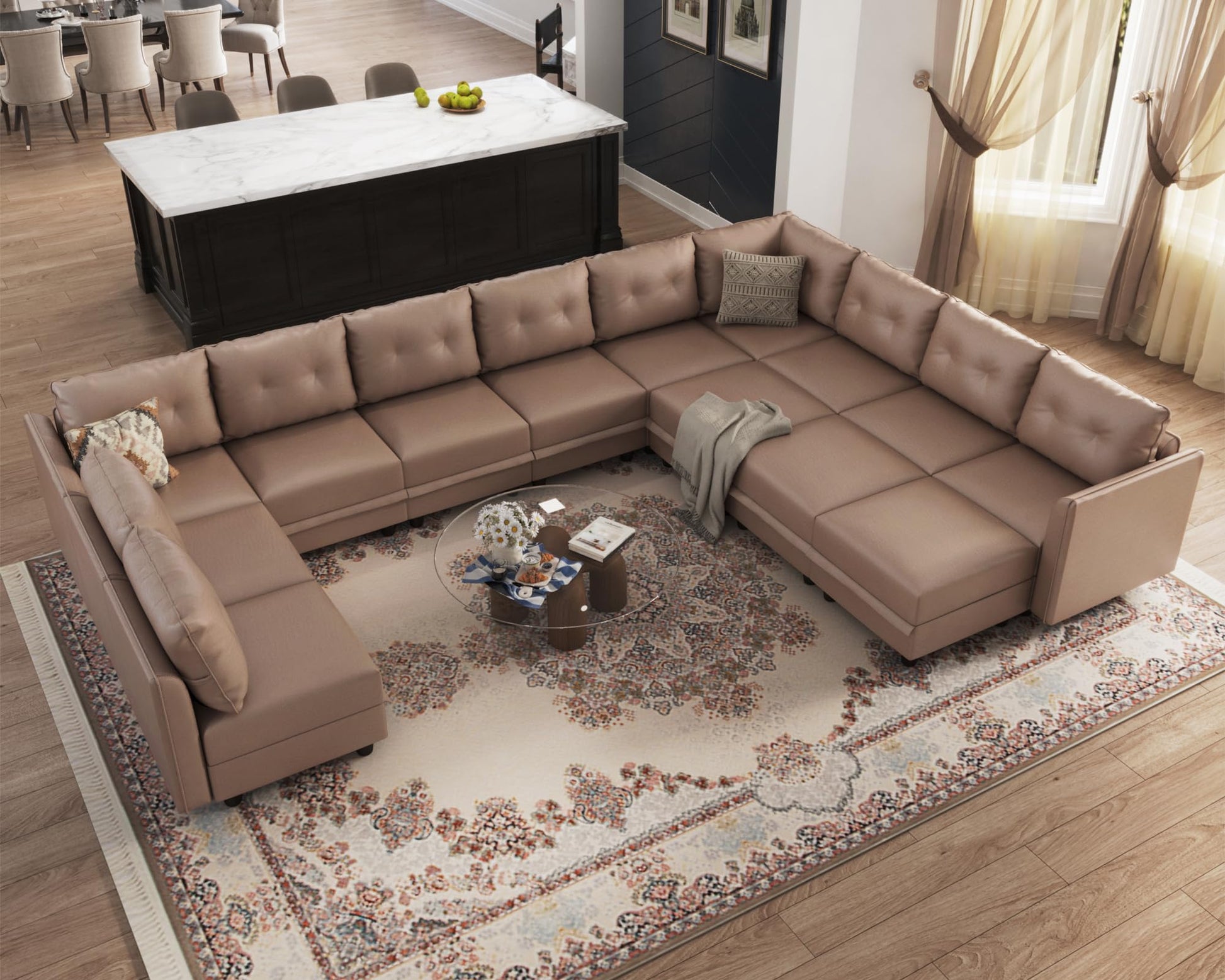 Oversized Modular Sofa Sectional Couch with Storage, Large 14 Seater U Shaped Sofa with Chaise EK HOME FURNITURE