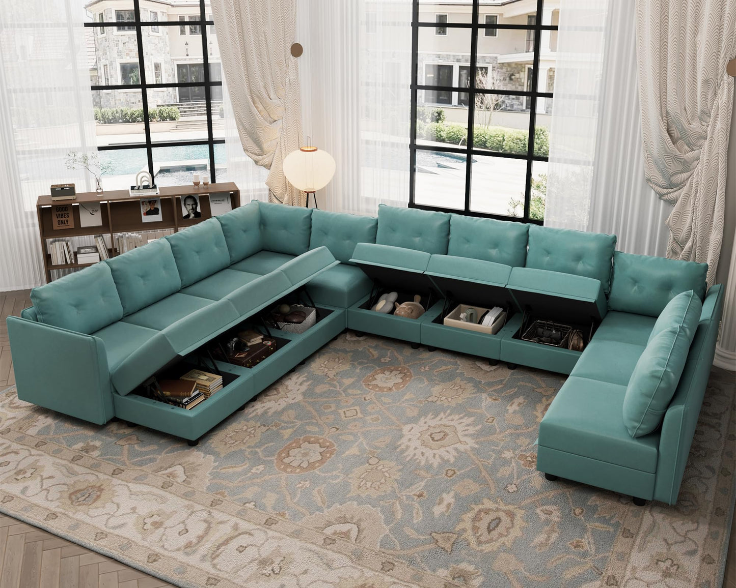 Oversized Modular Sofa Sectional Couch with Storage, Large 14 Seater U Shaped Sofa with Chaise EK HOME FURNITURE