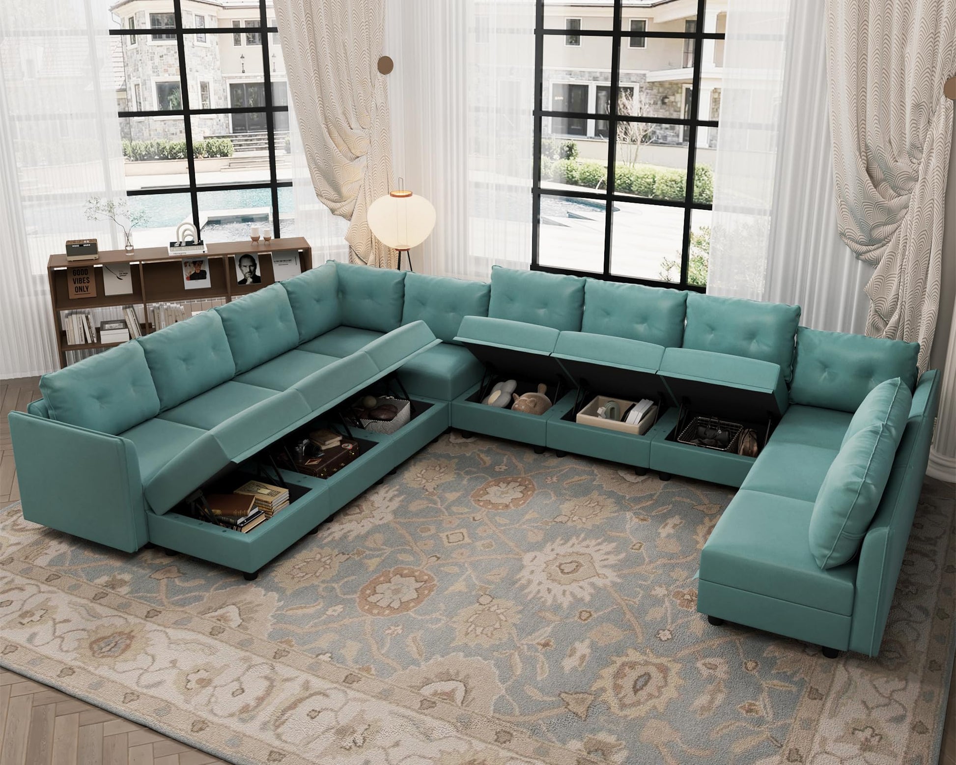 Oversized Modular Sofa Sectional Couch with Storage, Large 14 Seater U Shaped Sofa with Chaise EK HOME FURNITURE