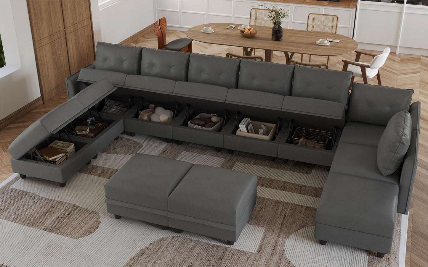 Oversized Modular Sofa Sectional Couch with Storage, Large 14 Seater U Shaped Sofa with Chaise EK HOME FURNITURE