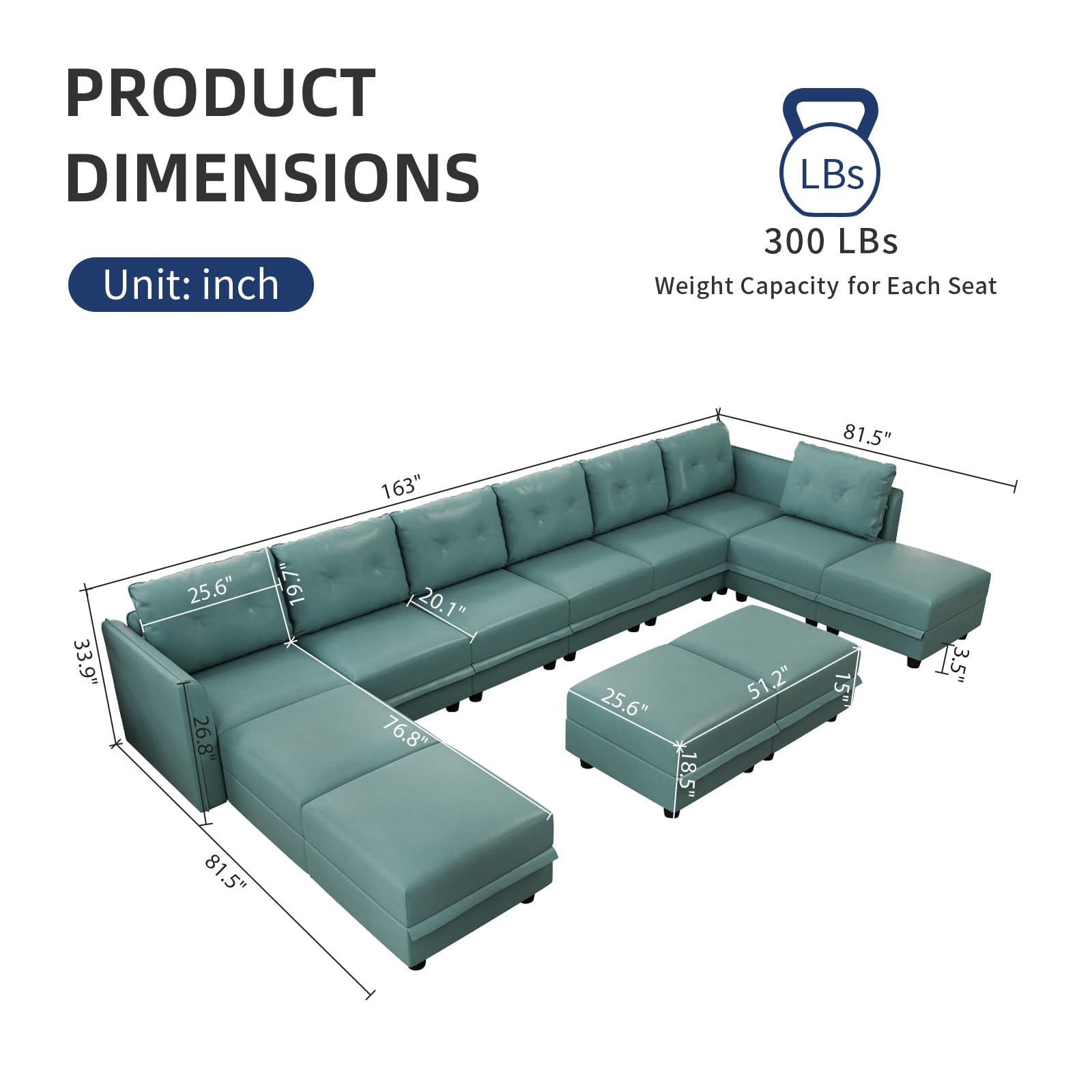 Oversized Modular Sofa Sectional Couch with Storage, Large 14 Seater U Shaped Sofa with Chaise EK HOME FURNITURE