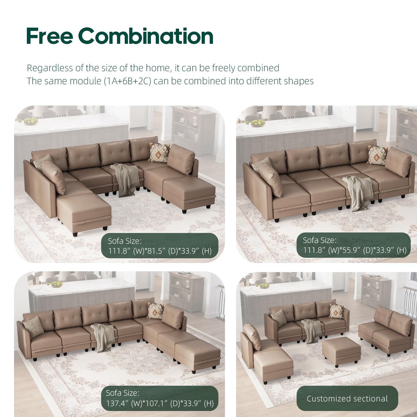 Oversized Modular Sofa Sectional Couch with Storage, Large 14 Seater U Shaped Sofa with Chaise EK HOME FURNITURE