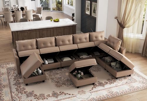 Oversized Modular Sofa Sectional Couch with Storage, Large 14 Seater U Shaped Sofa with Chaise EK HOME FURNITURE