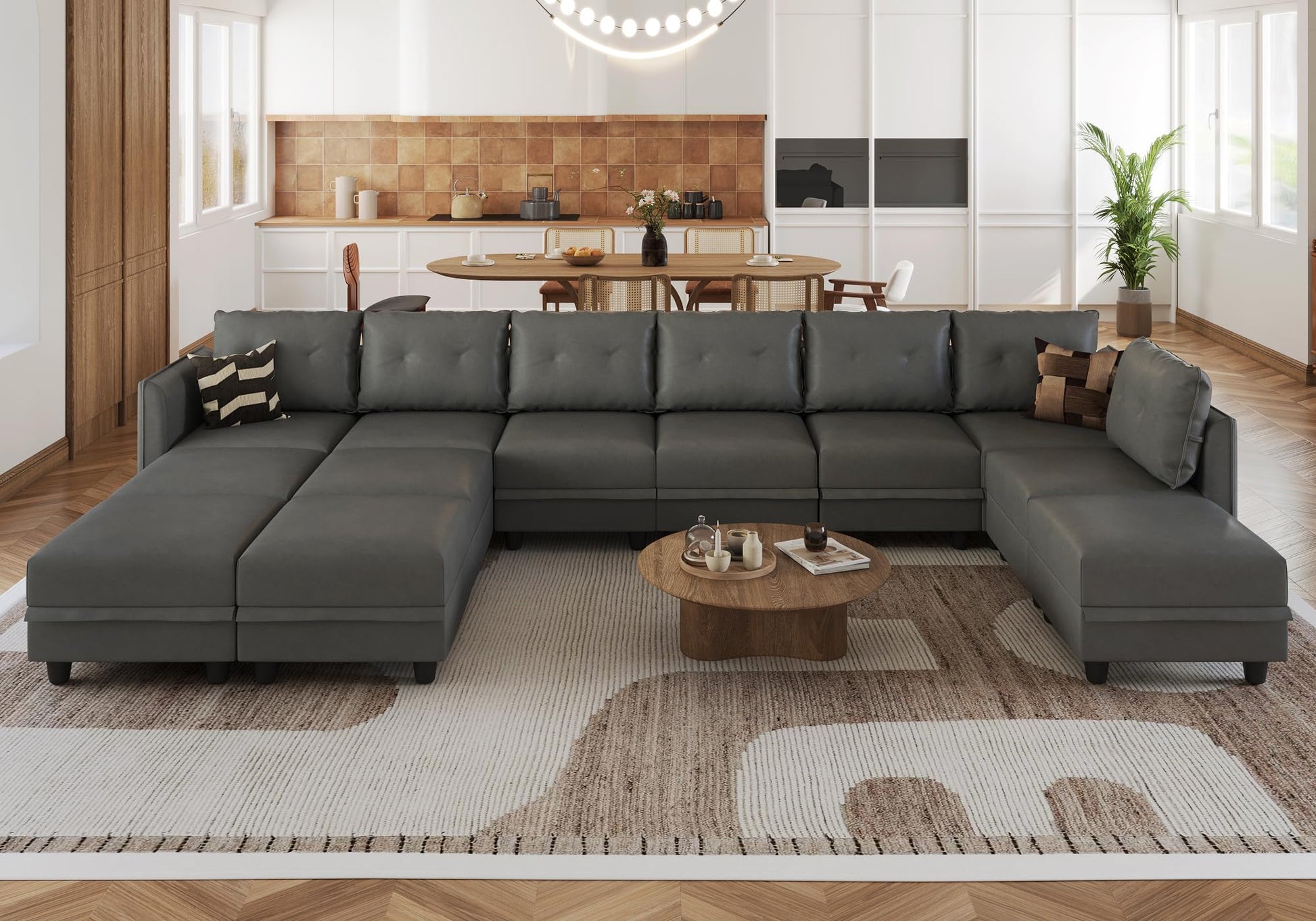 Oversized Modular Sofa Sectional Couch with Storage, Large 14 Seater U Shaped Sofa with Chaise EK HOME FURNITURE