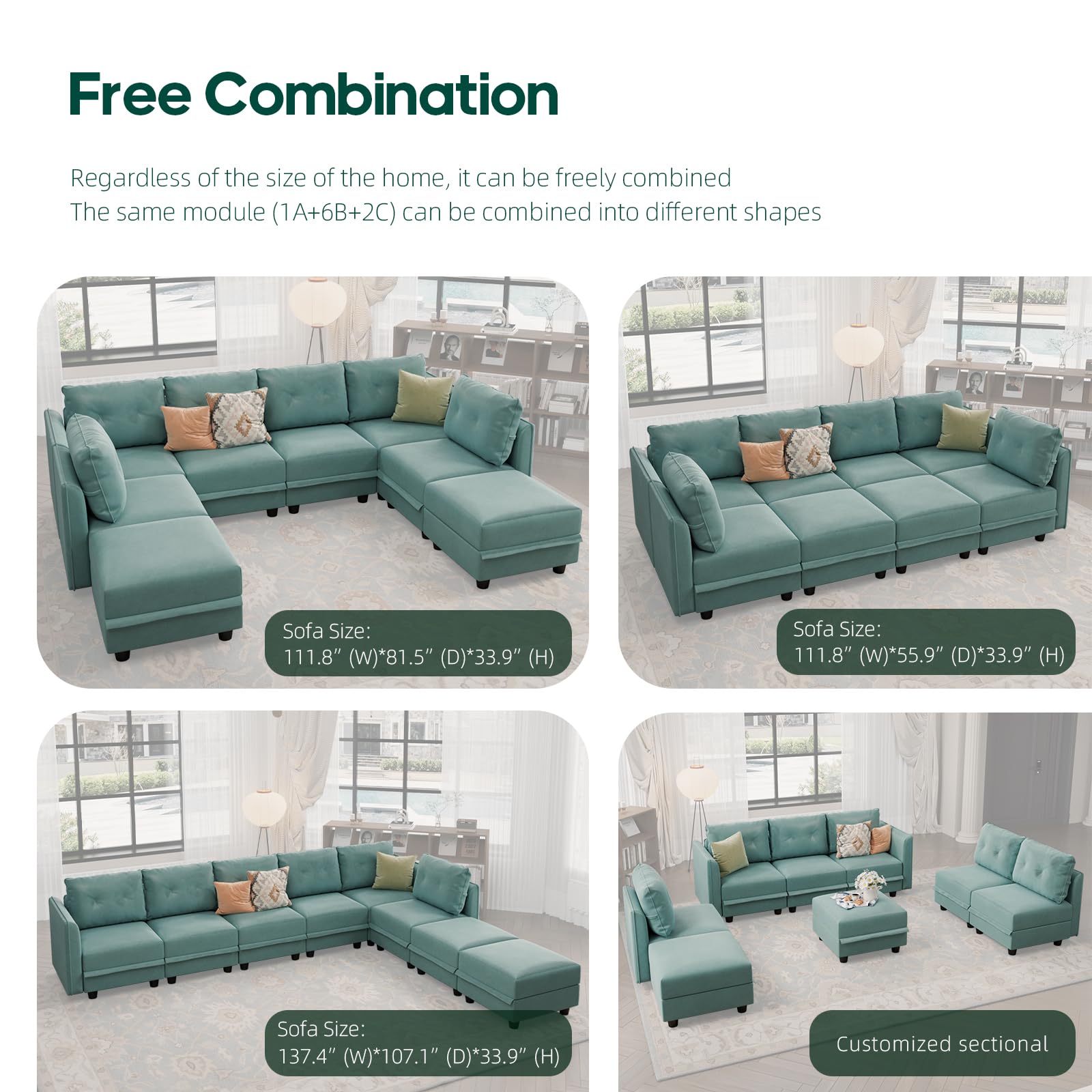 Oversized Modular Sofa Sectional Couch with Storage, Large 14 Seater U Shaped Sofa with Chaise EK HOME FURNITURE