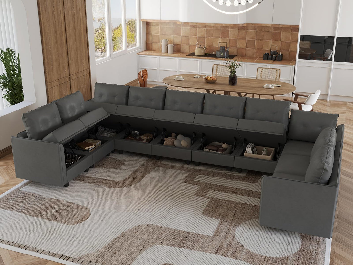 Oversized Modular Sofa Sectional Couch with Storage, Large 14 Seater U Shaped Sofa with Chaise EK HOME FURNITURE