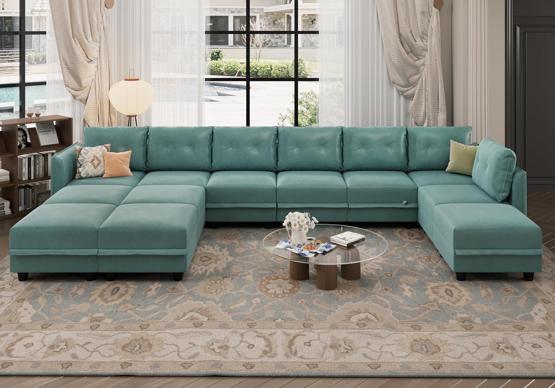 Oversized Modular Sofa Sectional Couch with Storage, Large 14 Seater U Shaped Sofa with Chaise EK HOME FURNITURE