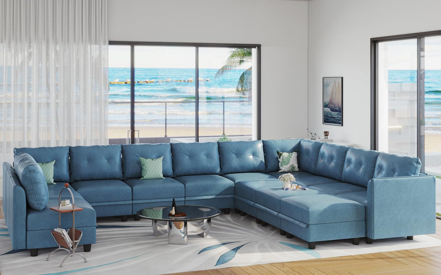 Oversized Modular Sofa Sectional Couch with Storage, Large 14 Seater U Shaped Sofa with Chaise EK HOME FURNITURE