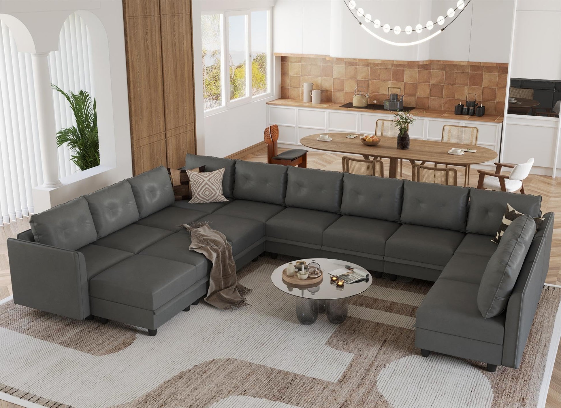 Oversized Modular Sofa Sectional Couch with Storage, Large 14 Seater U Shaped Sofa with Chaise EK HOME FURNITURE