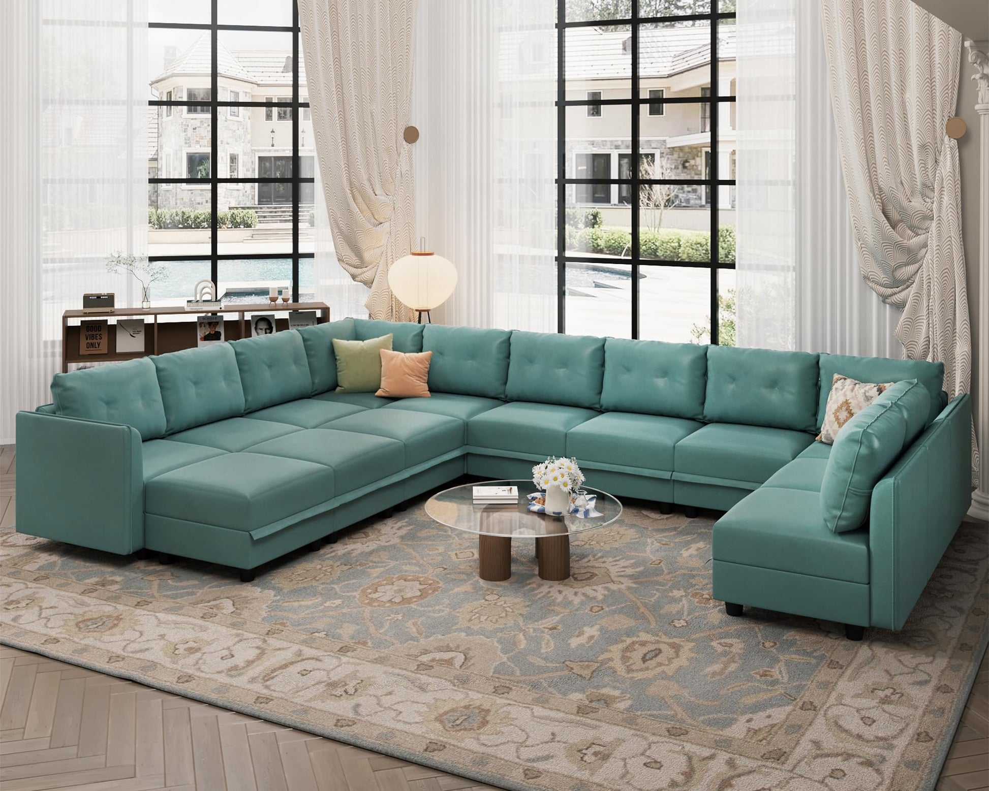 Oversized Modular Sofa Sectional Couch with Storage, Large 14 Seater U Shaped Sofa with Chaise EK HOME FURNITURE