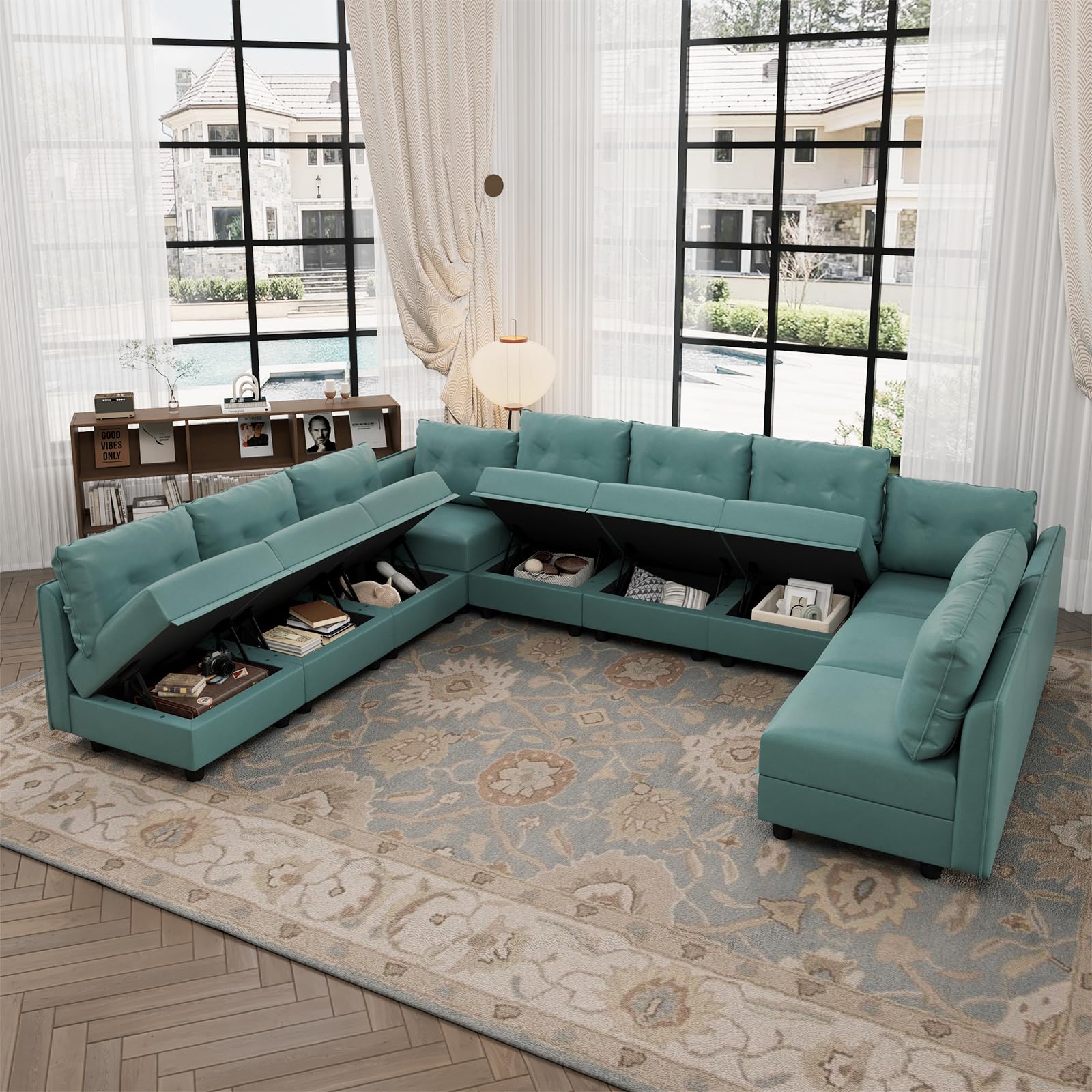 Oversized Modular Sofa Sectional Couch with Storage, Large 14 Seater U Shaped Sofa with Chaise EK HOME FURNITURE