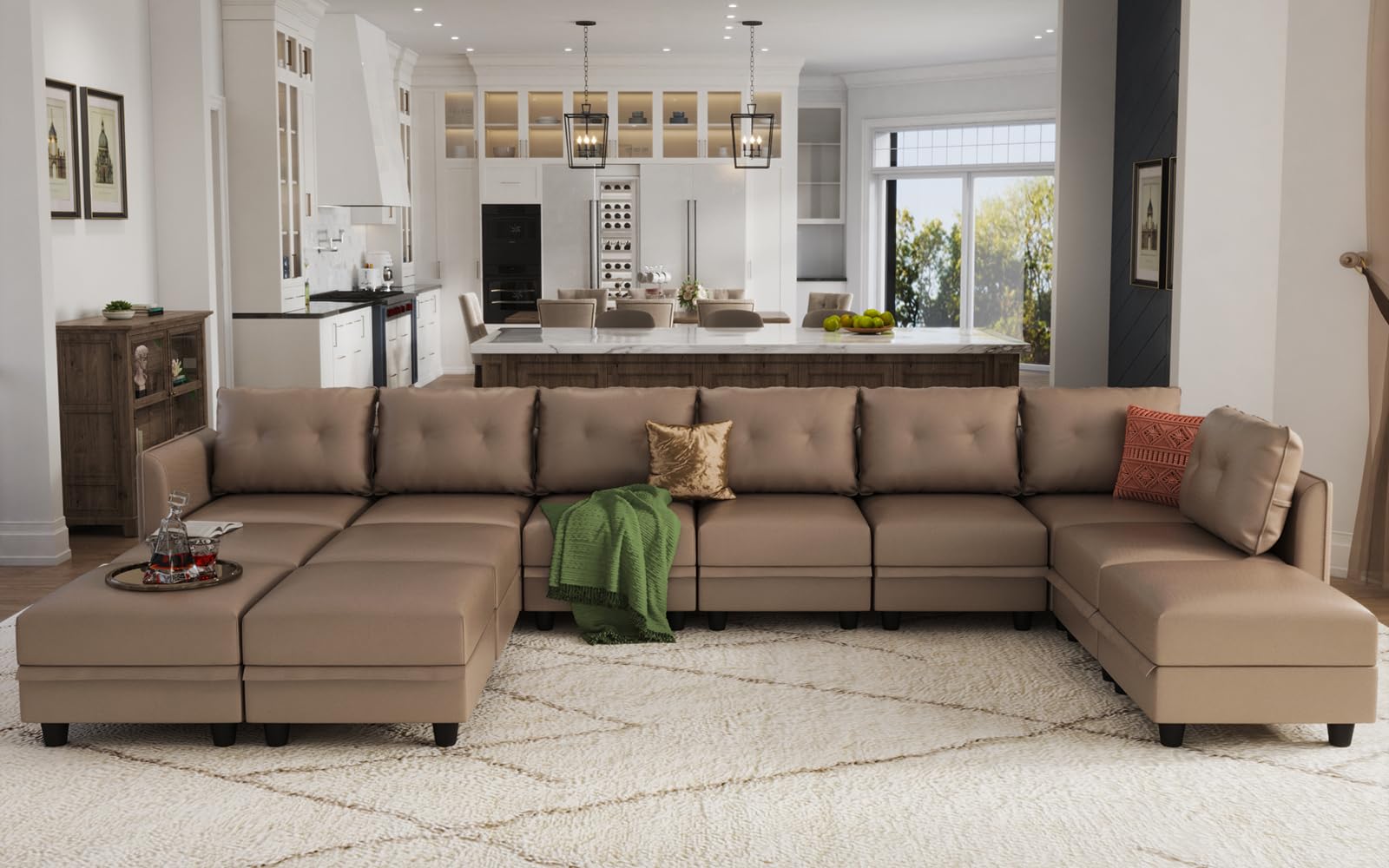 Oversized Modular Sofa Sectional Couch with Storage, Large 14 Seater U Shaped Sofa with Chaise EK HOME FURNITURE