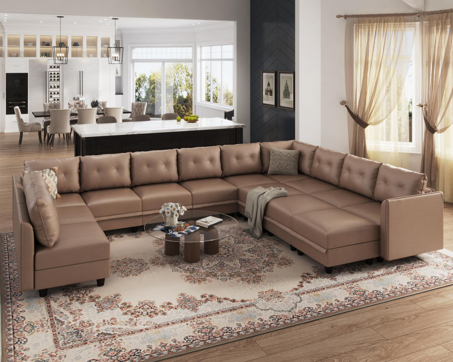 Oversized Modular Sofa Sectional Couch with Storage, Large 14 Seater U Shaped Sofa with Chaise EK HOME FURNITURE