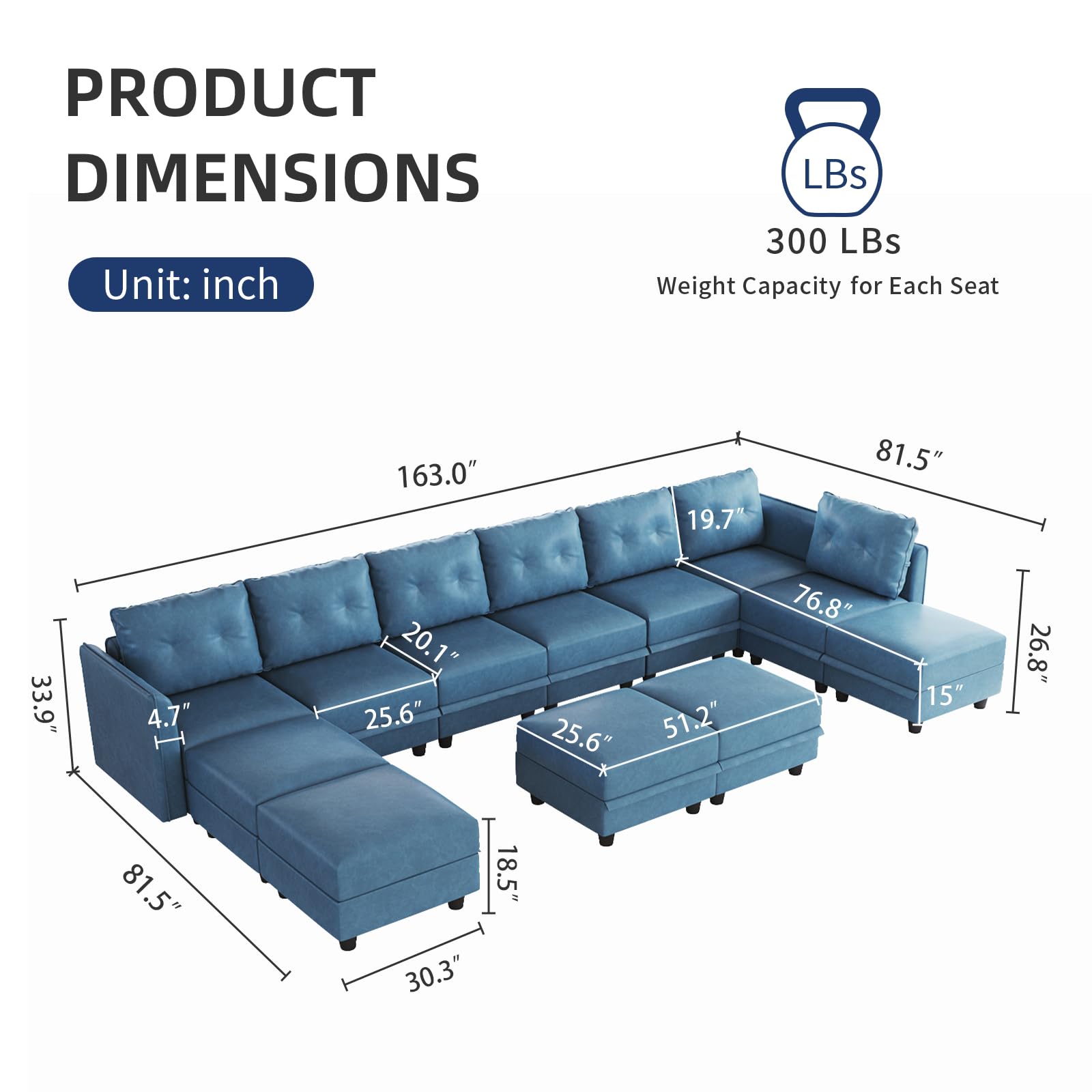 Oversized Modular Sofa Sectional Couch with Storage, Large 14 Seater U Shaped Sofa with Chaise EK HOME FURNITURE