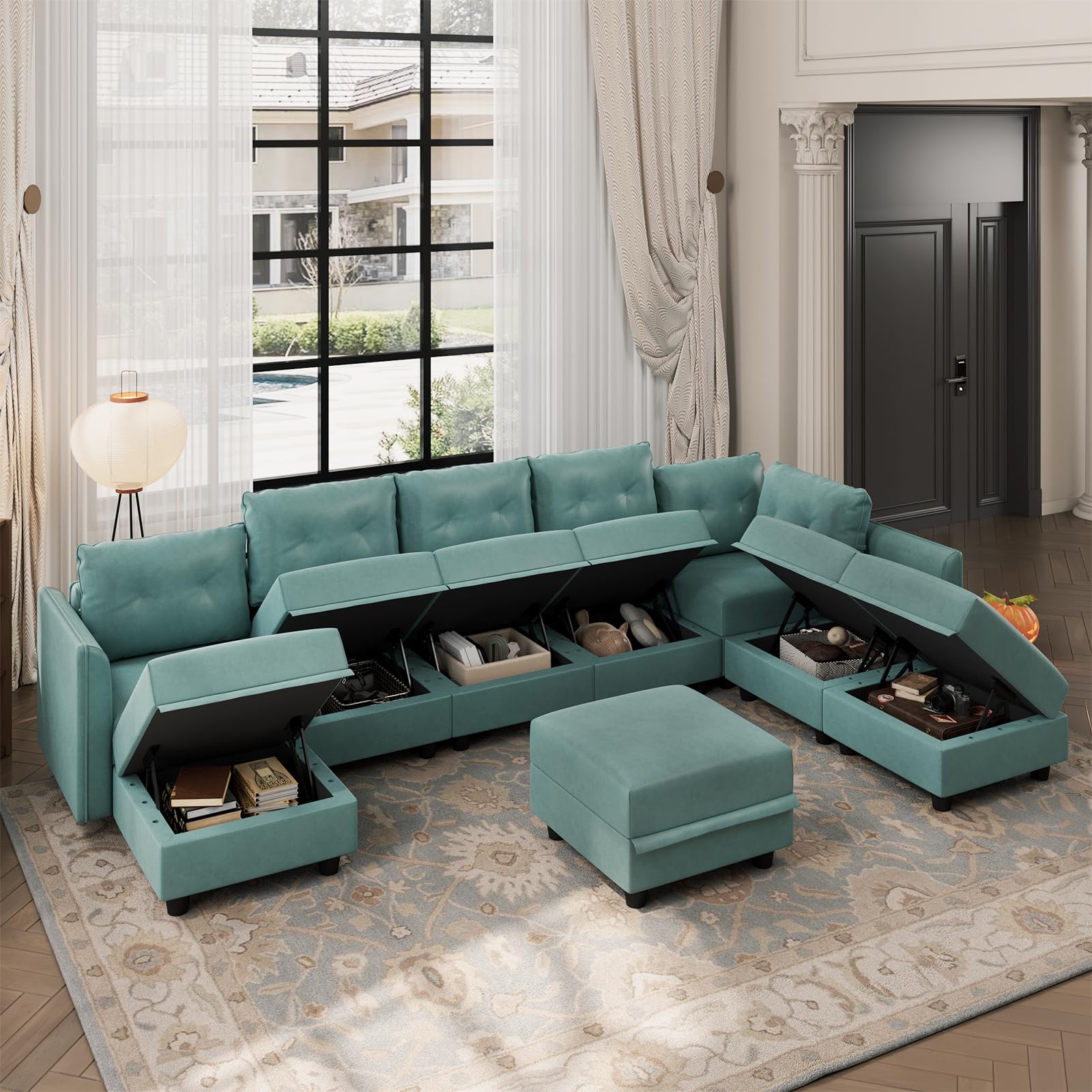 Oversized Modular Sofa Sectional Couch with Storage, Large 14 Seater U Shaped Sofa with Chaise EK HOME FURNITURE