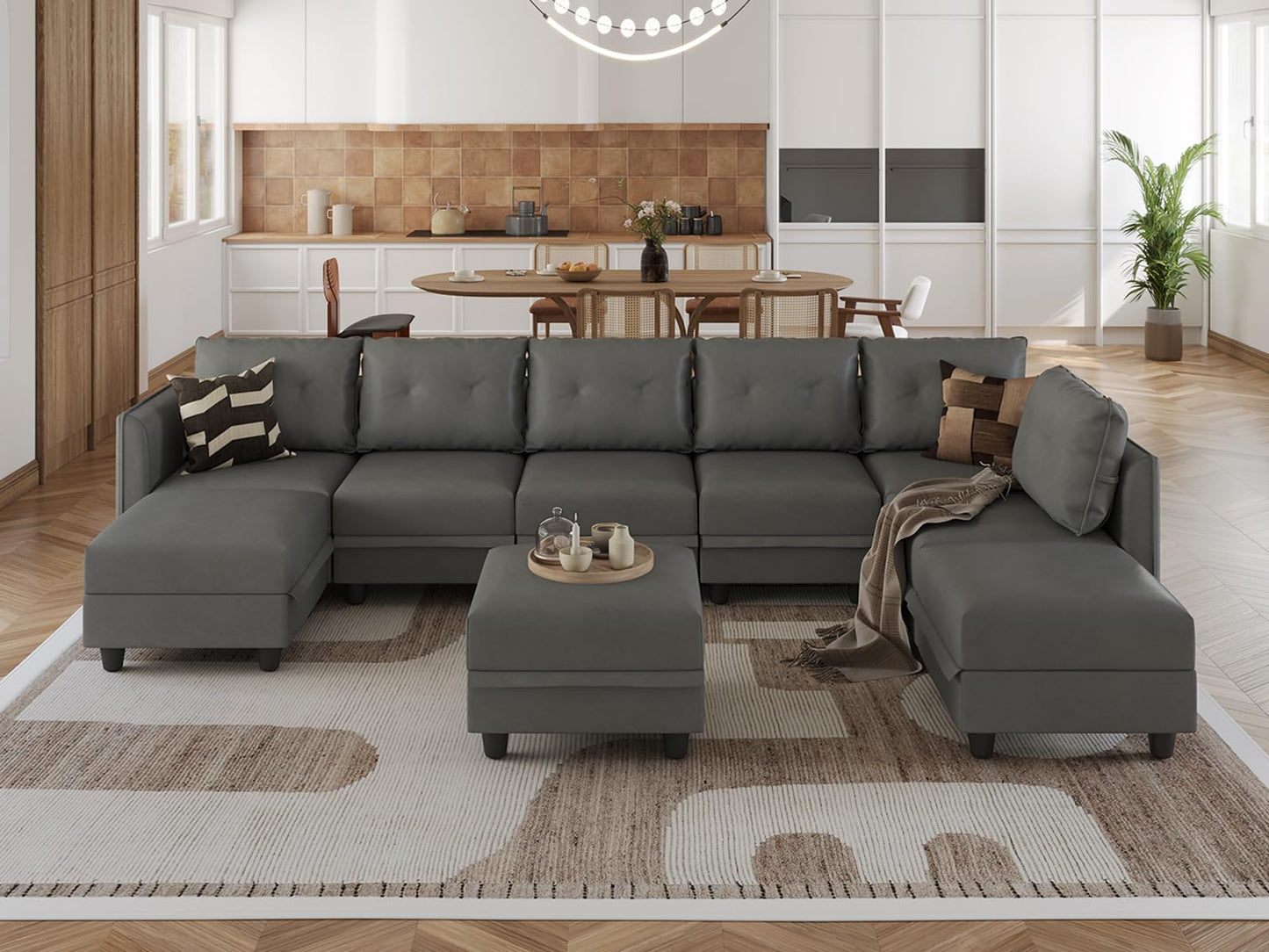 Oversized Modular Sofa Sectional Couch with Storage, Large 14 Seater U Shaped Sofa with Chaise EK HOME FURNITURE