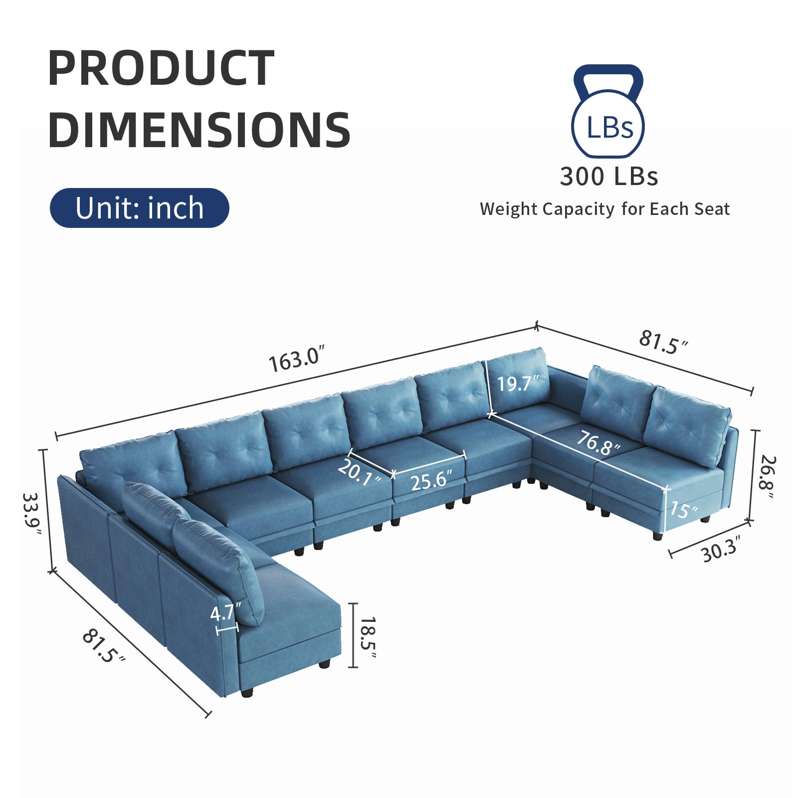 Oversized Modular Sofa Sectional Couch with Storage, Large 14 Seater U Shaped Sofa with Chaise EK HOME FURNITURE