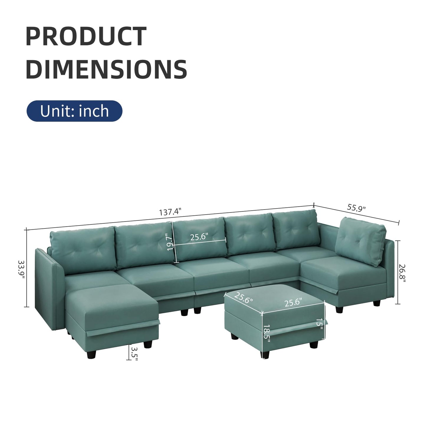 Oversized Modular Sofa Sectional Couch with Storage, Large 14 Seater U Shaped Sofa with Chaise EK HOME FURNITURE