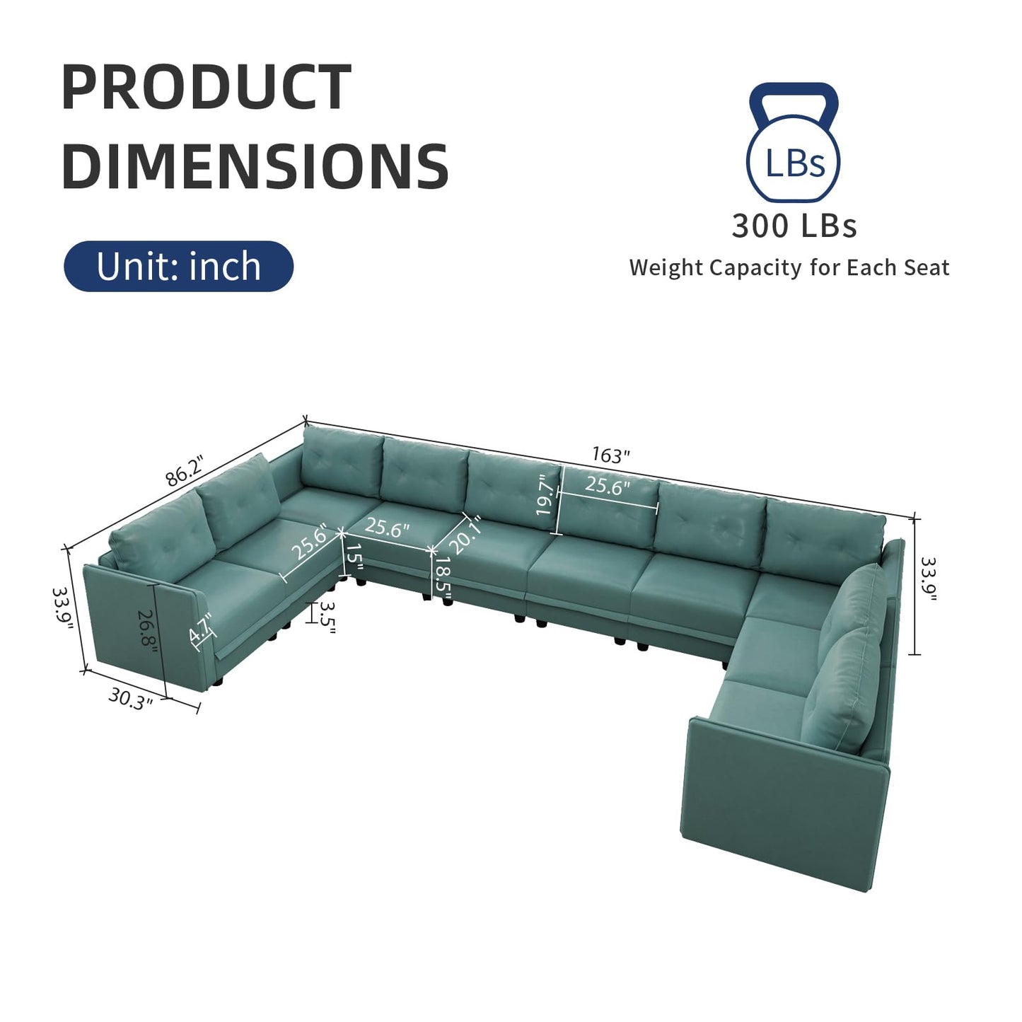 Oversized Modular Sofa Sectional Couch with Storage, Large 14 Seater U Shaped Sofa with Chaise EK HOME FURNITURE