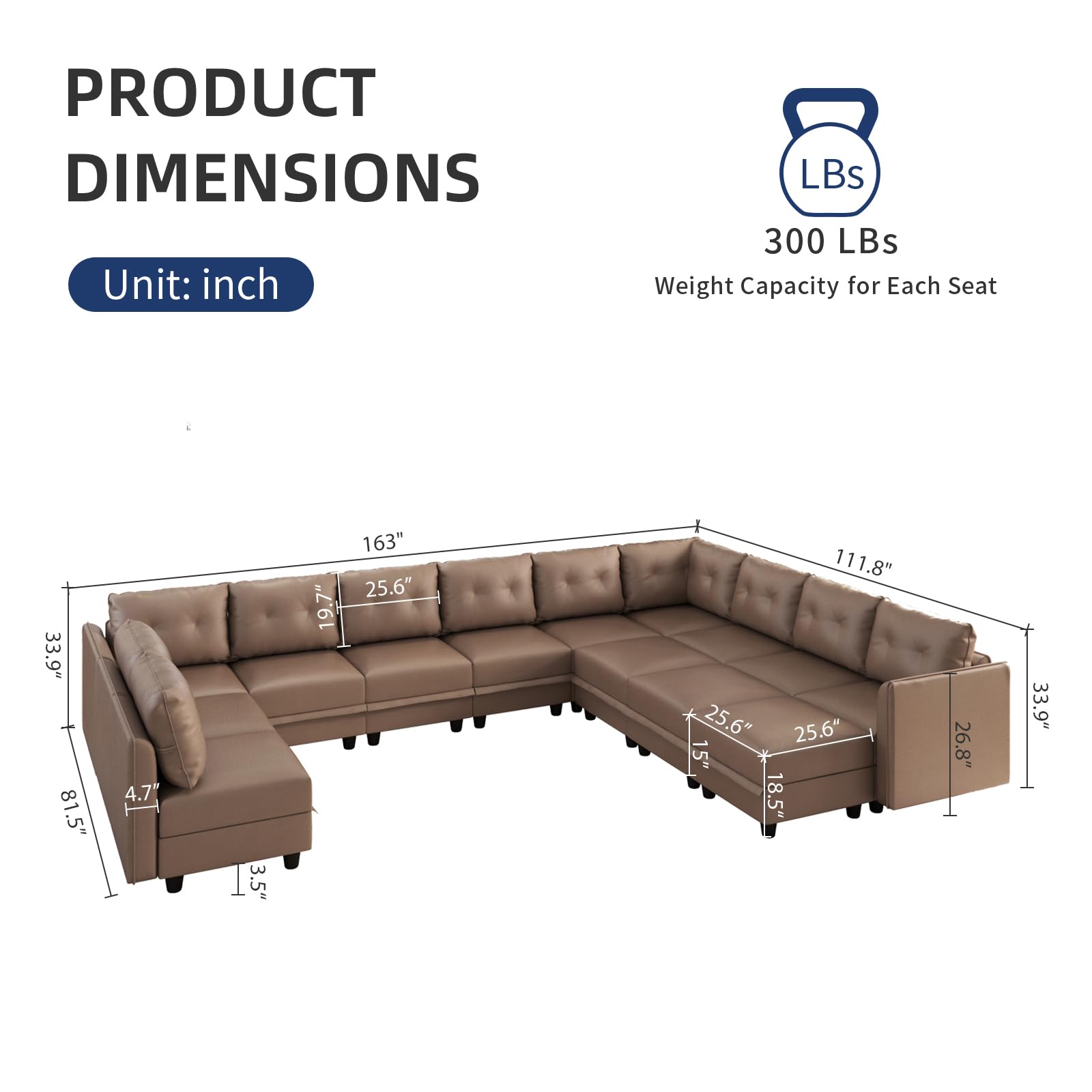 Oversized Modular Sofa Sectional Couch with Storage, Large 14 Seater U Shaped Sofa with Chaise EK HOME FURNITURE