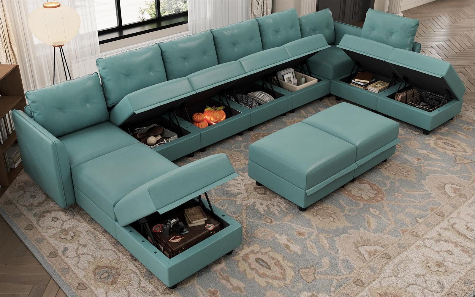 Oversized Modular Sofa Sectional Couch with Storage, Large 14 Seater U Shaped Sofa with Chaise EK HOME FURNITURE