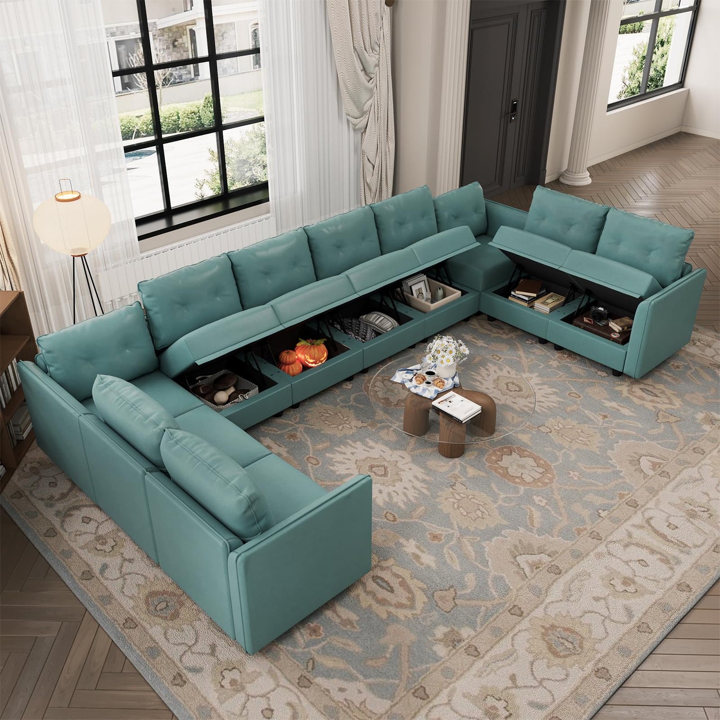 Oversized Modular Sofa Sectional Couch with Storage, Large 14 Seater U Shaped Sofa with Chaise EK HOME FURNITURE