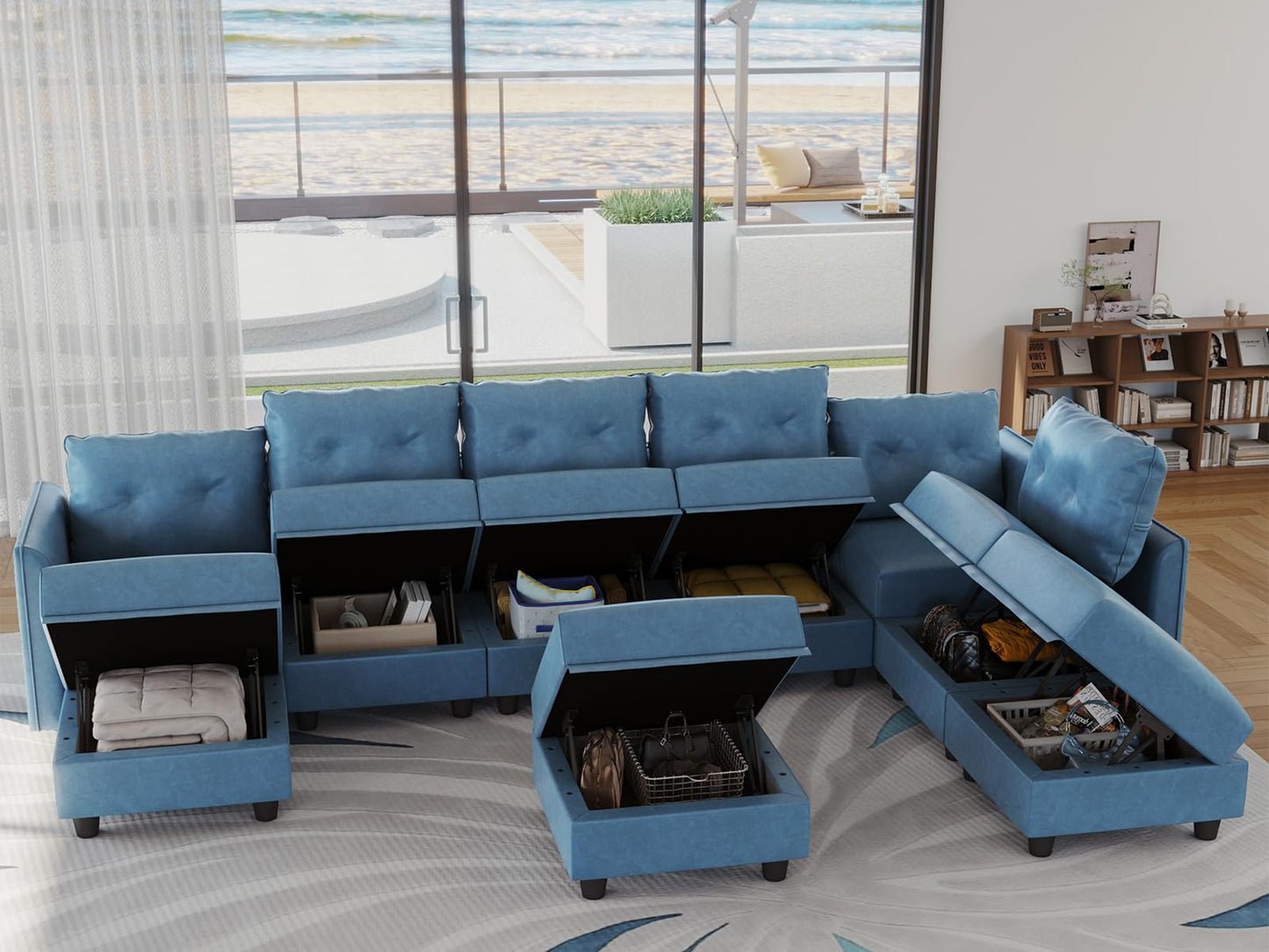 Oversized Modular Sofa Sectional Couch with Storage, Large 14 Seater U Shaped Sofa with Chaise EK HOME FURNITURE