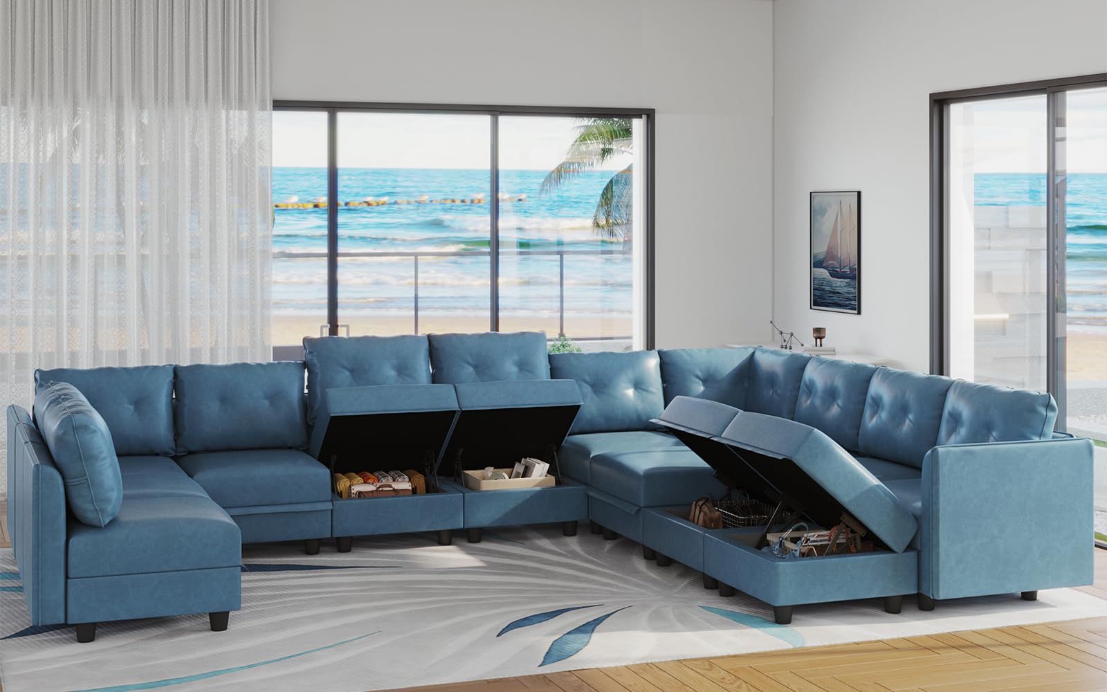 Oversized Modular Sofa Sectional Couch with Storage, Large 14 Seater U Shaped Sofa with Chaise EK HOME FURNITURE