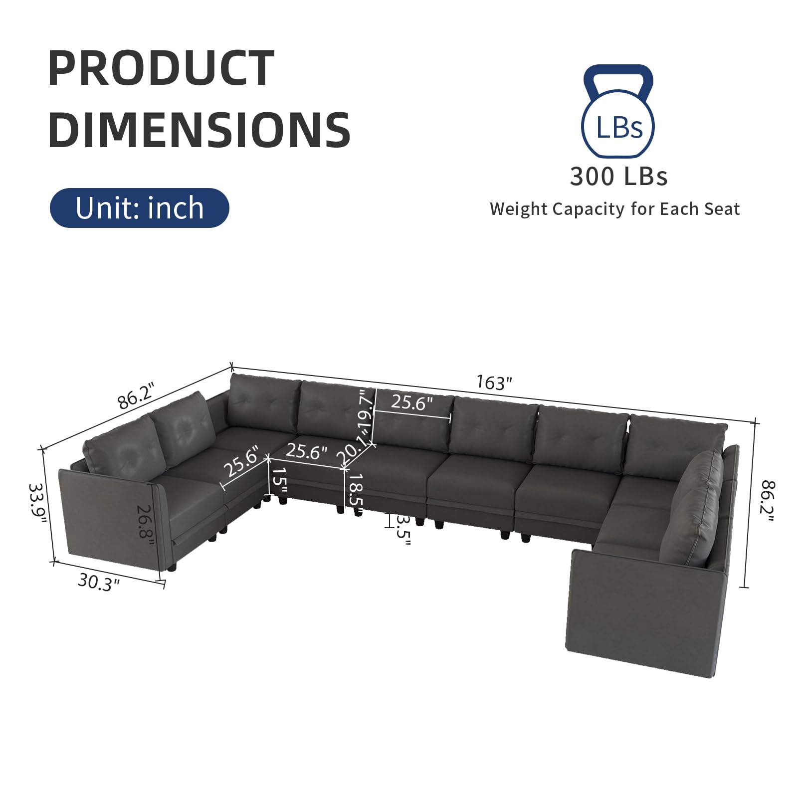 Oversized Modular Sofa Sectional Couch with Storage, Large 14 Seater U Shaped Sofa with Chaise EK HOME FURNITURE