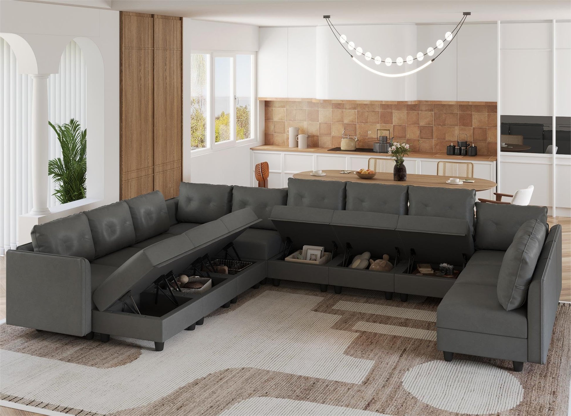 Oversized Modular Sofa Sectional Couch with Storage, Large 14 Seater U Shaped Sofa with Chaise EK HOME FURNITURE