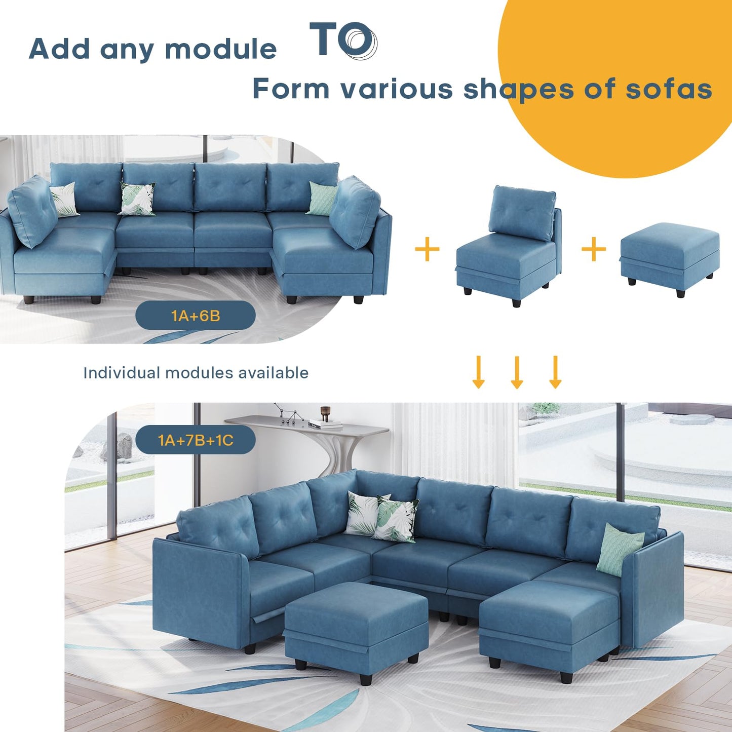 Oversized Modular Sofa Sectional Couch with Storage, Large 14 Seater U Shaped Sofa with Chaise EK HOME FURNITURE