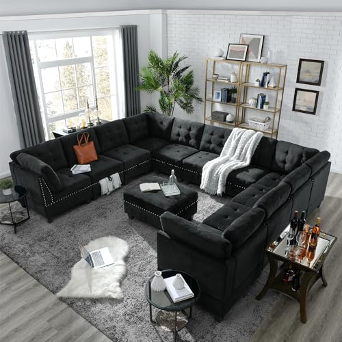 Oversized U Shaped Couch Modular Sectional Sofa with Storage EK HOME FURNITURE