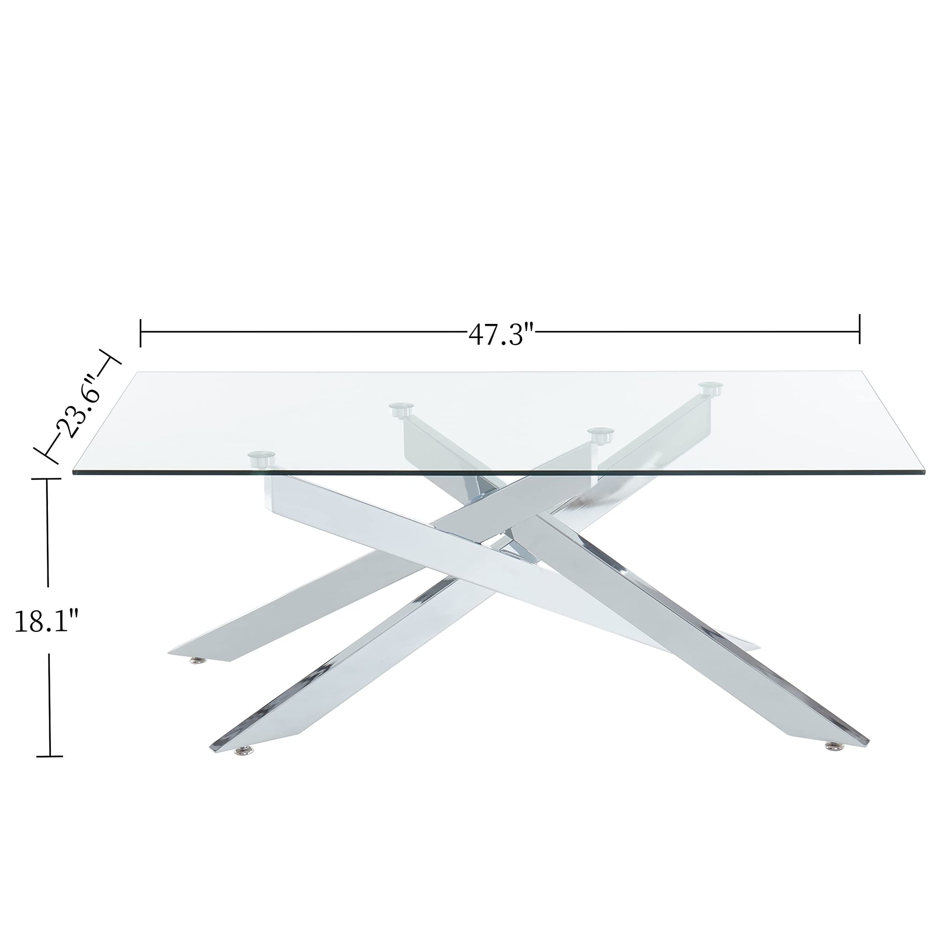 Rectangle Modern Coffee Table, Tempered Glass Top and Metal Tubular Leg EK HOME FURNITURE