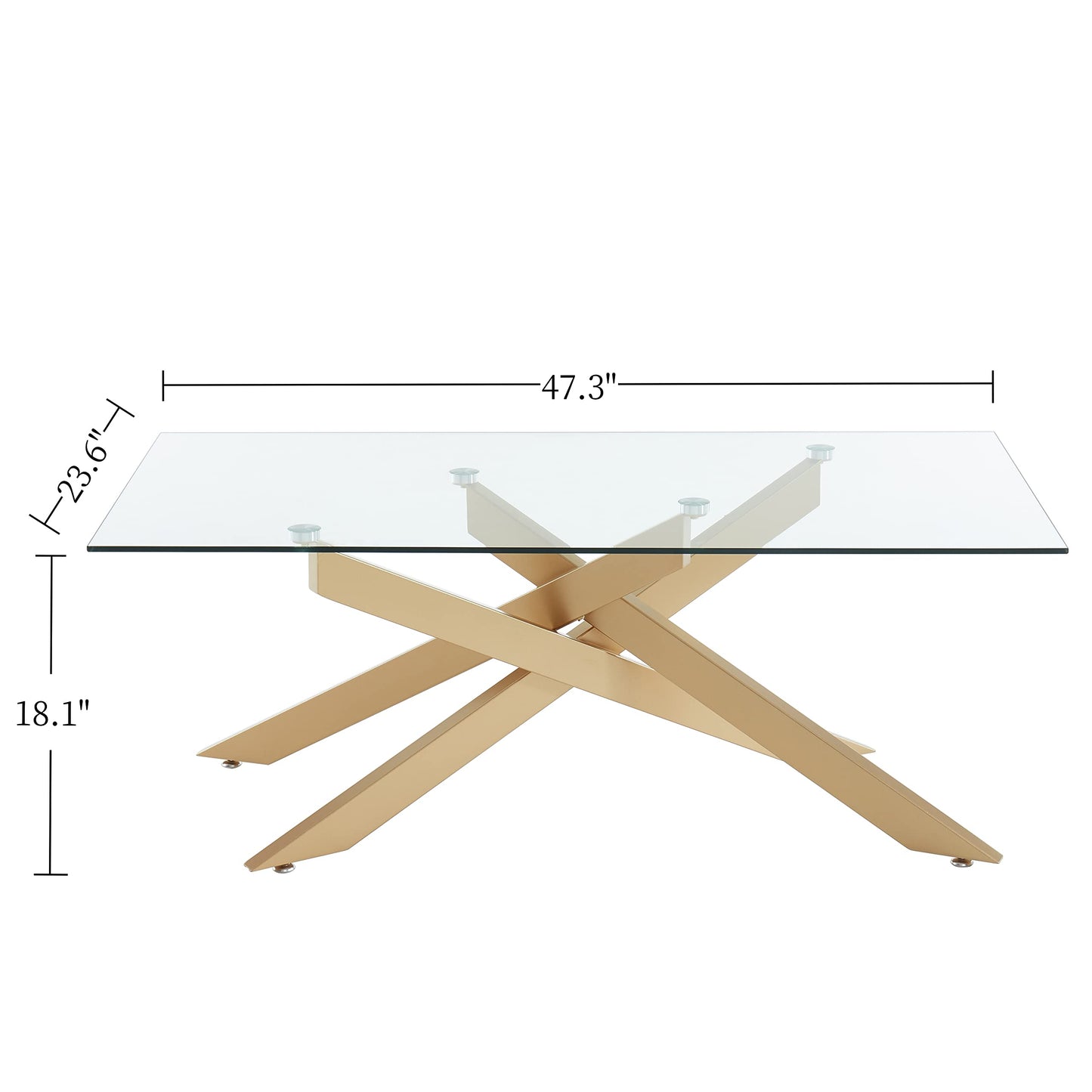 Rectangle Modern Coffee Table, Tempered Glass Top and Metal Tubular Leg EK HOME FURNITURE