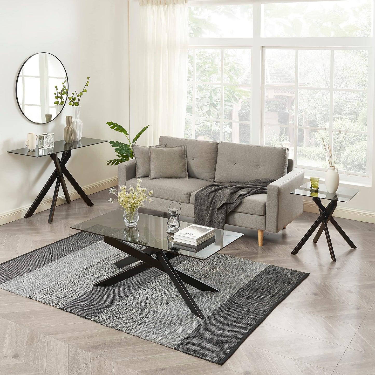 Rectangle Modern Coffee Table, Tempered Glass Top and Metal Tubular Leg EK HOME FURNITURE