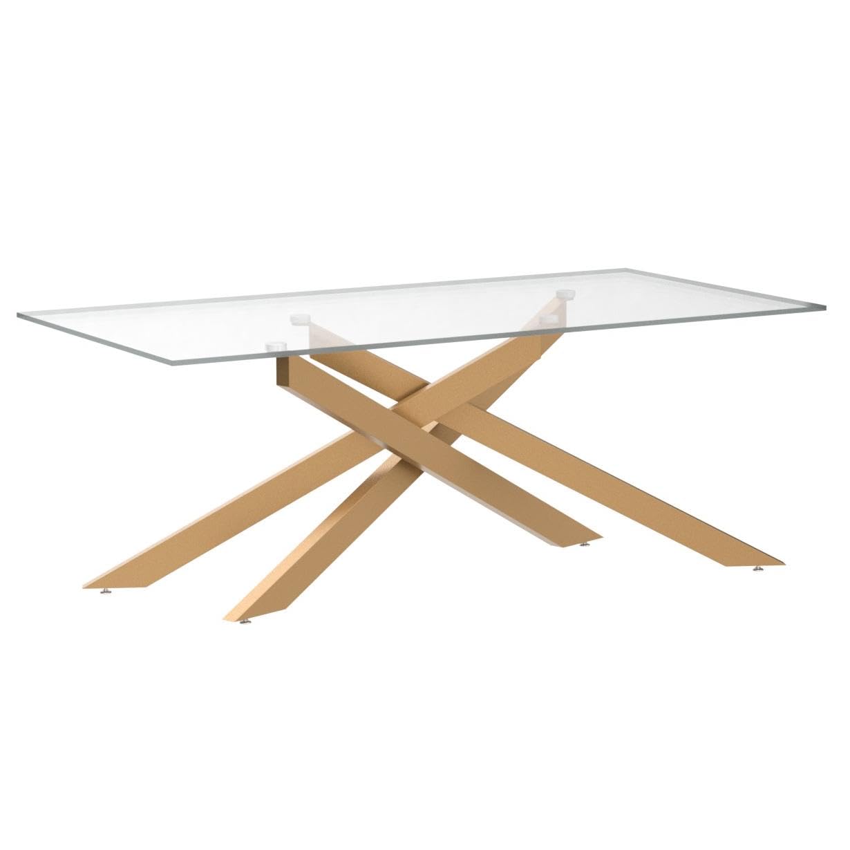 Rectangle Modern Coffee Table, Tempered Glass Top and Metal Tubular Leg EK HOME FURNITURE