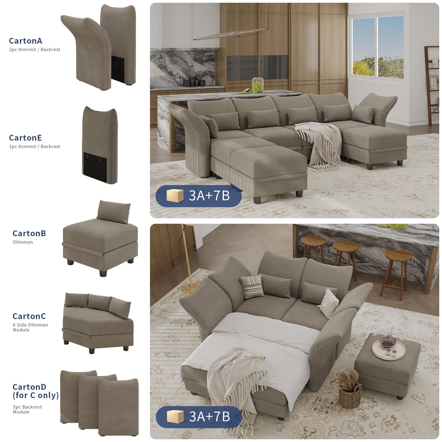 Reversible Sectional Sofa Modern Modular Sectional Couch with Chaise L Shaped Corner 8 Seater with Storage EK HOME FURNITURE