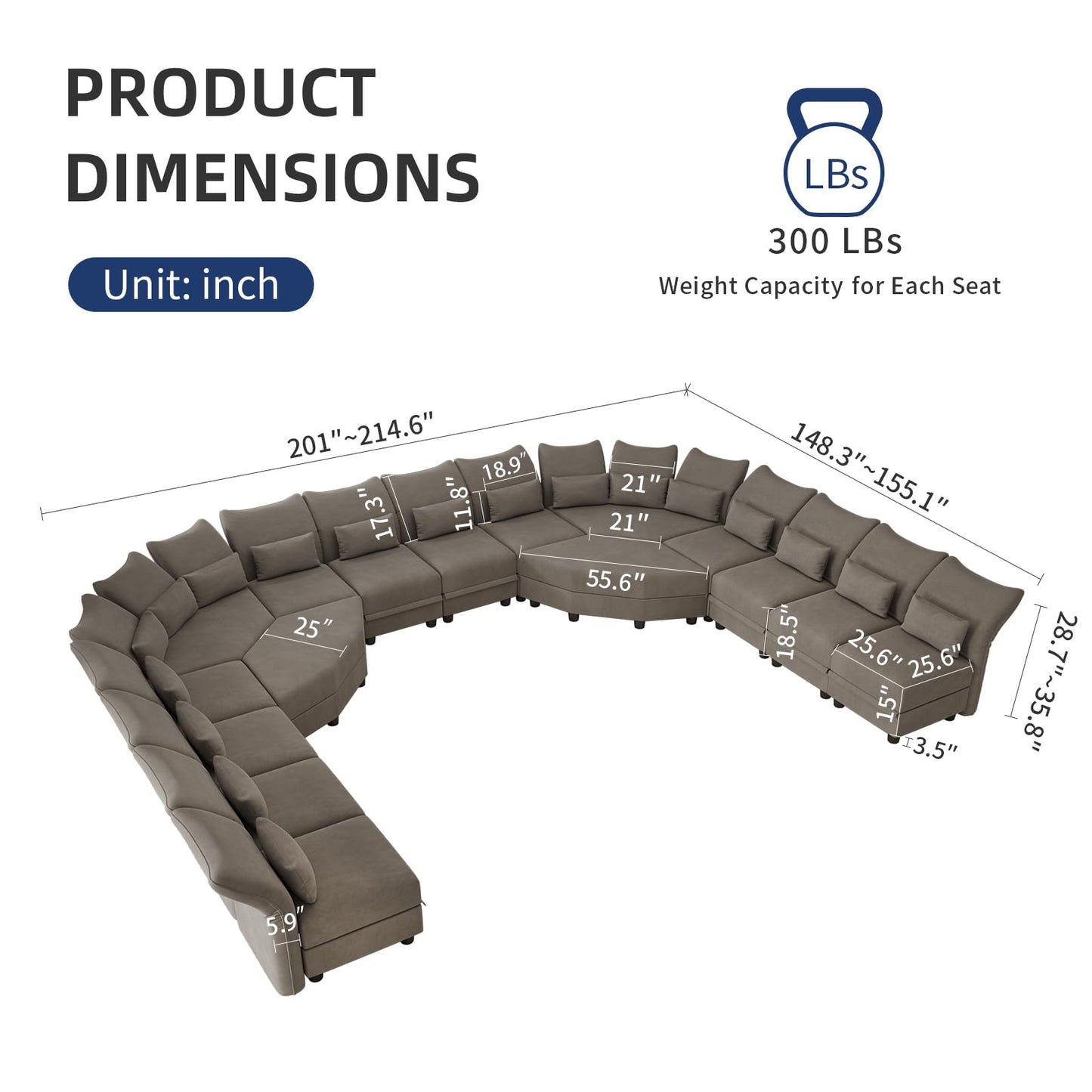 Reversible Sectional Sofa Modern Modular Sectional Couch with Chaise L Shaped Corner 8 Seater with Storage EK HOME FURNITURE