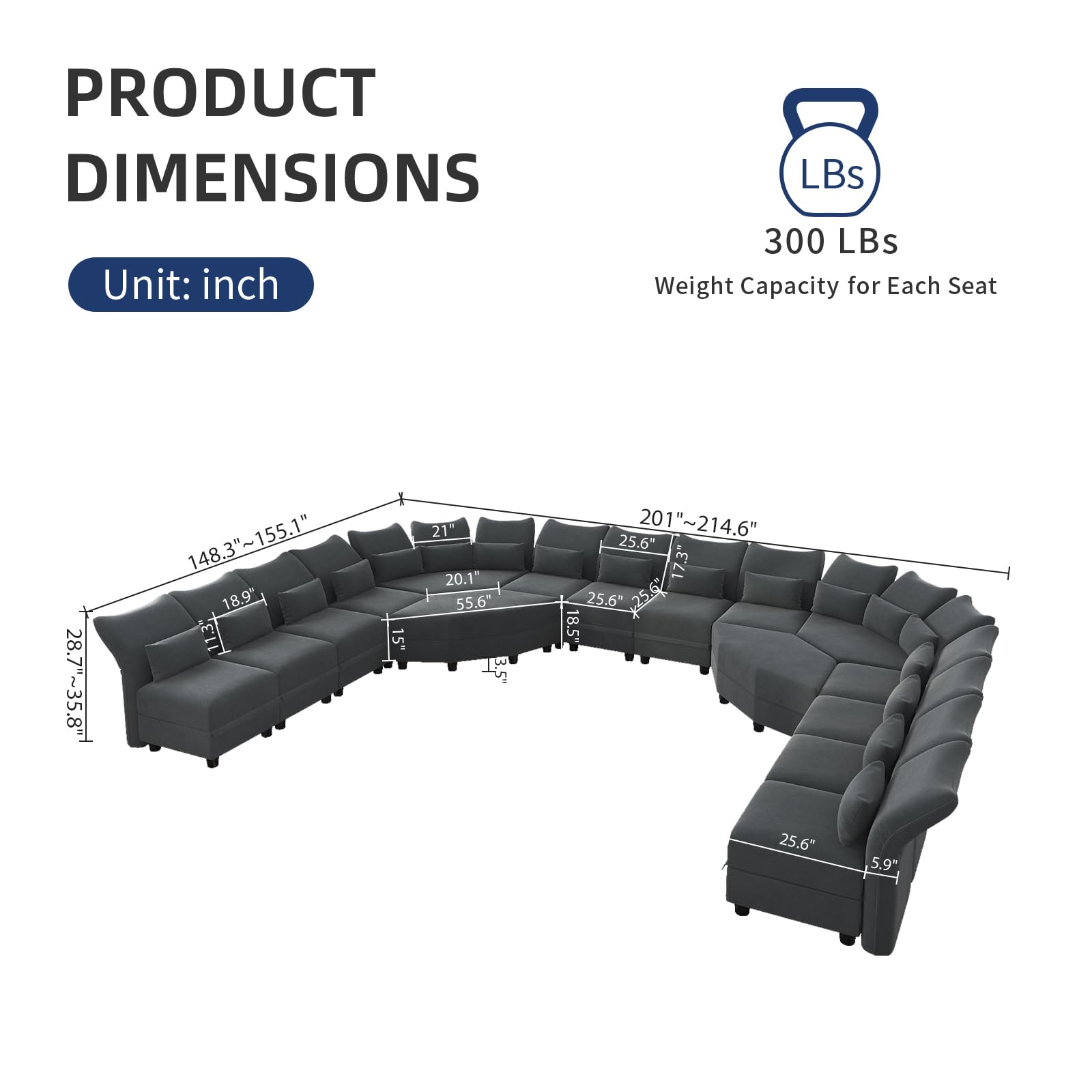 Reversible Sectional Sofa Modern Modular Sectional Couch with Chaise L Shaped Corner 8 Seater with Storage EK HOME FURNITURE