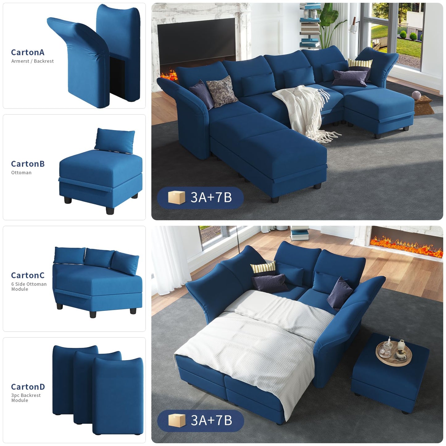 Reversible Sectional Sofa Modern Modular Sectional Couch with Chaise L Shaped Corner 8 Seater with Storage EK HOME FURNITURE