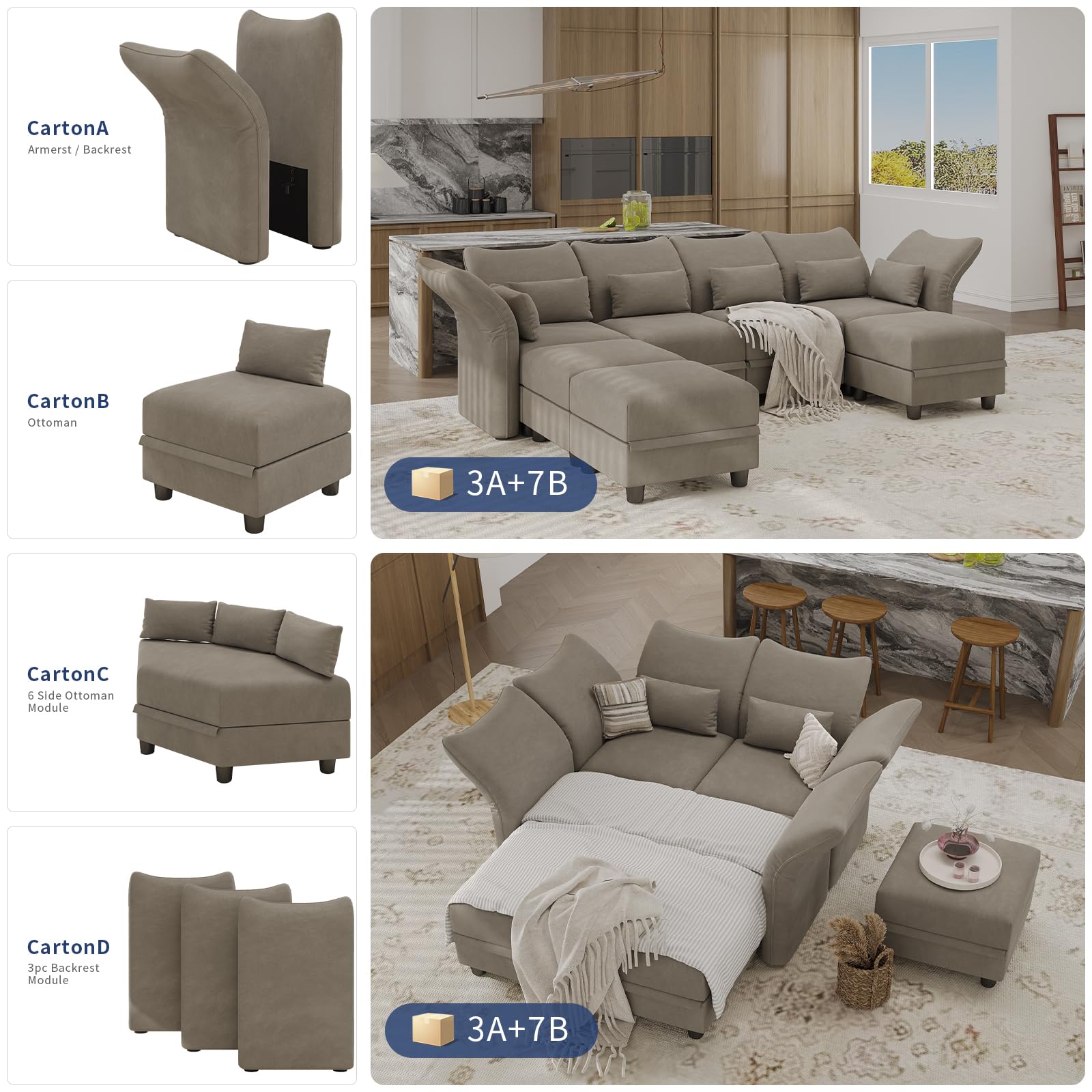 Reversible Sectional Sofa Modern Modular Sectional Couch with Chaise L Shaped Corner 8 Seater with Storage EK HOME FURNITURE