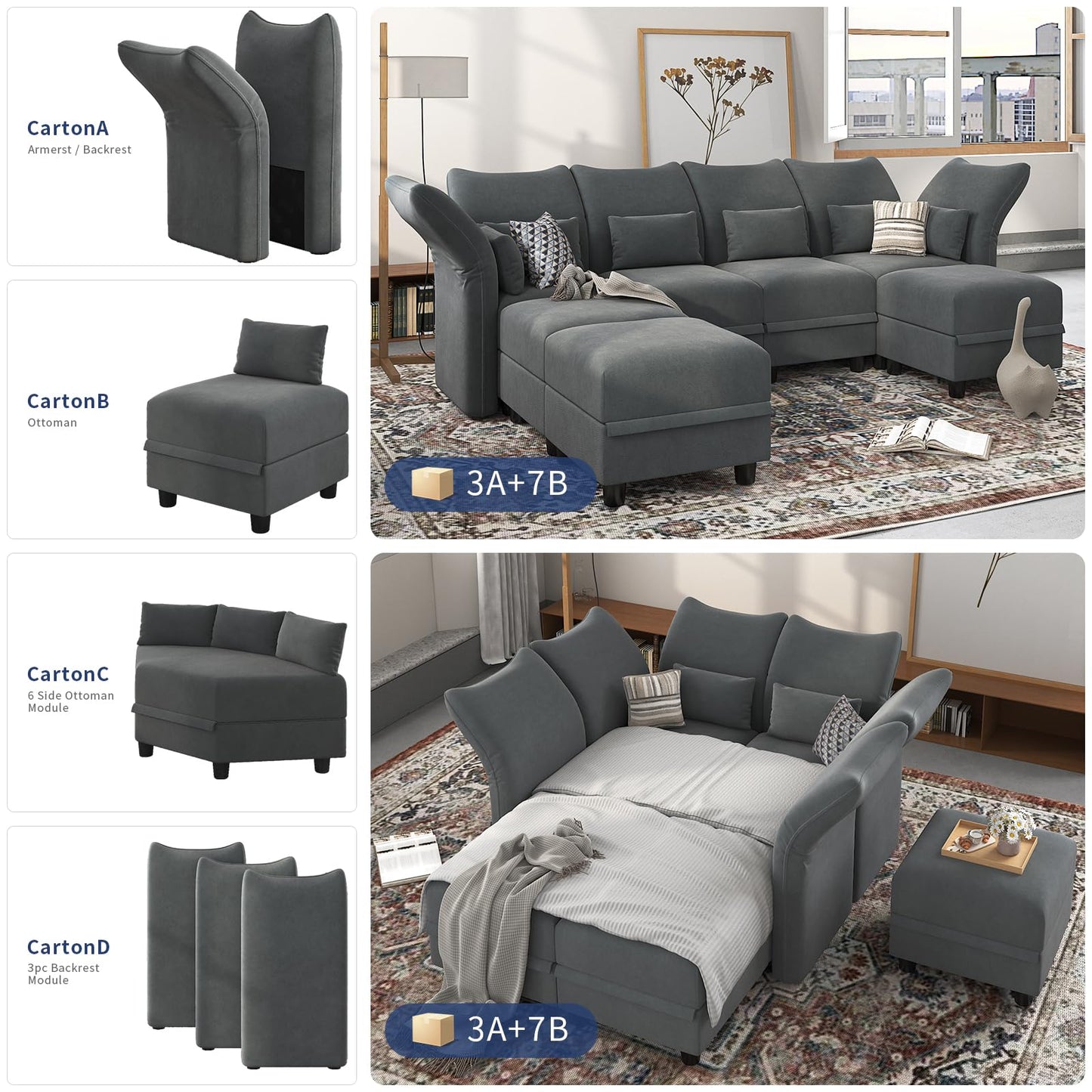 Reversible Sectional Sofa Modern Modular Sectional Couch with Chaise L Shaped Corner 8 Seater with Storage EK HOME FURNITURE