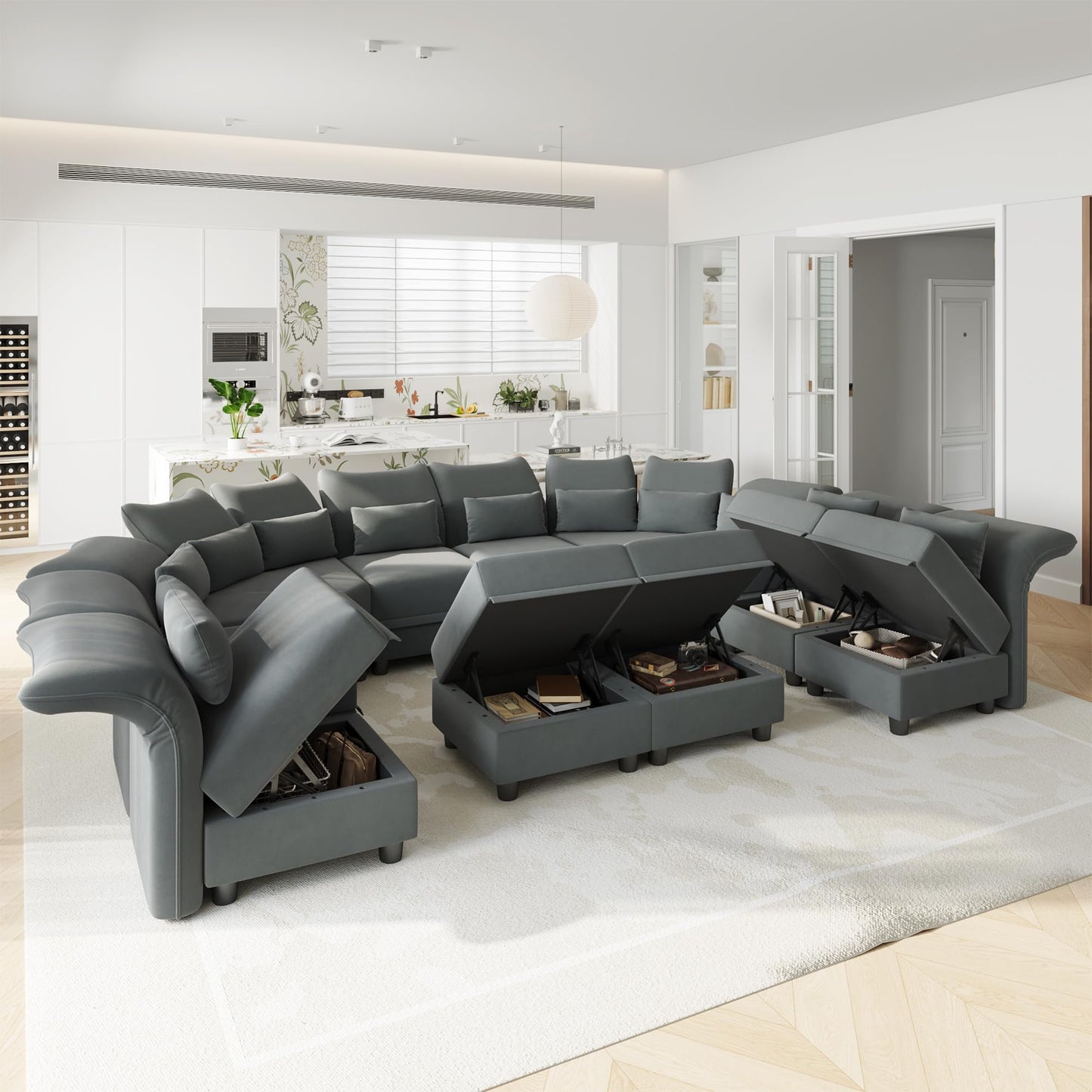 Reversible Sectional Sofa Modern Modular Sectional Couch with Chaise L Shaped Corner 8 Seater with Storage EK HOME FURNITURE