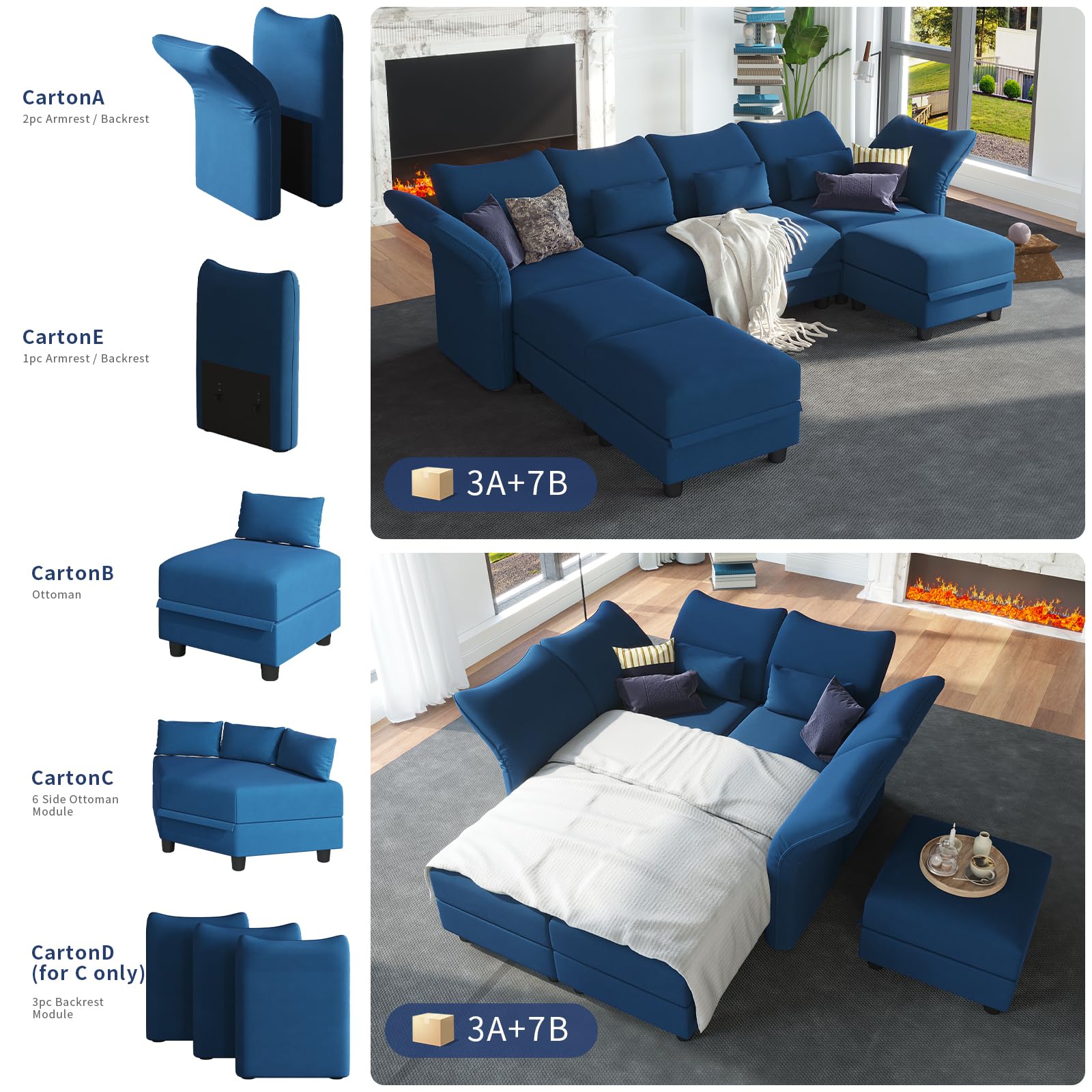 Reversible Sectional Sofa Modern Modular Sectional Couch with Chaise L Shaped Corner 8 Seater with Storage EK HOME FURNITURE