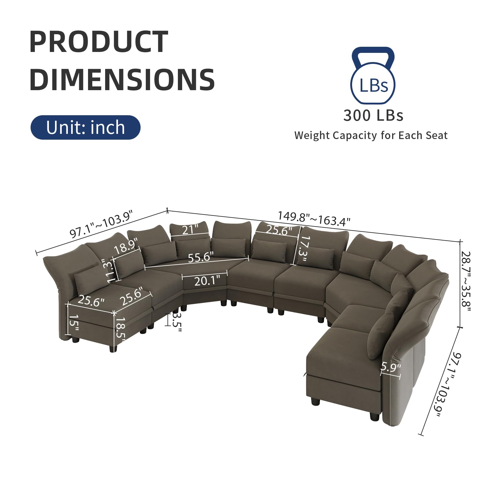 Reversible Sectional Sofa Modern Modular Sectional Couch with Chaise L Shaped Corner 8 Seater with Storage EK HOME FURNITURE