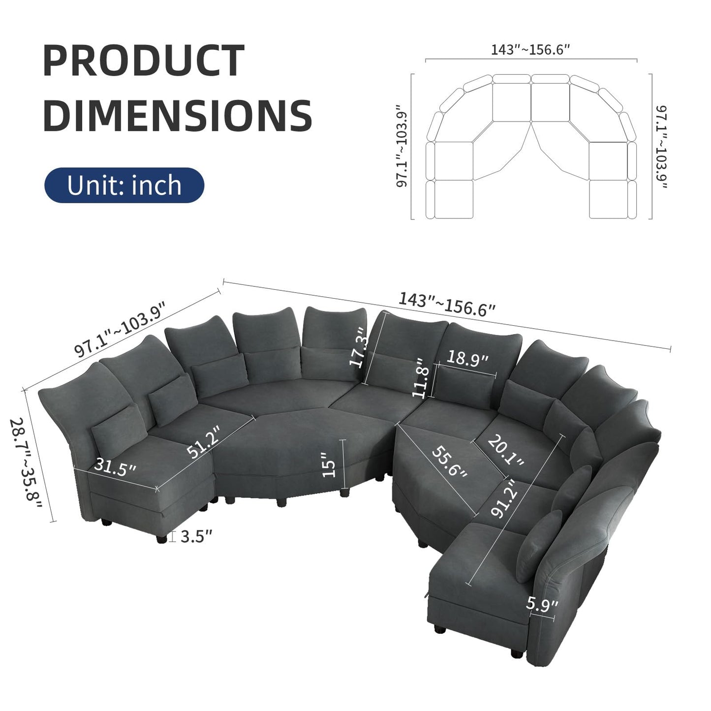 Reversible Sectional Sofa Modern Modular Sectional Couch with Chaise L Shaped Corner 8 Seater with Storage EK HOME FURNITURE